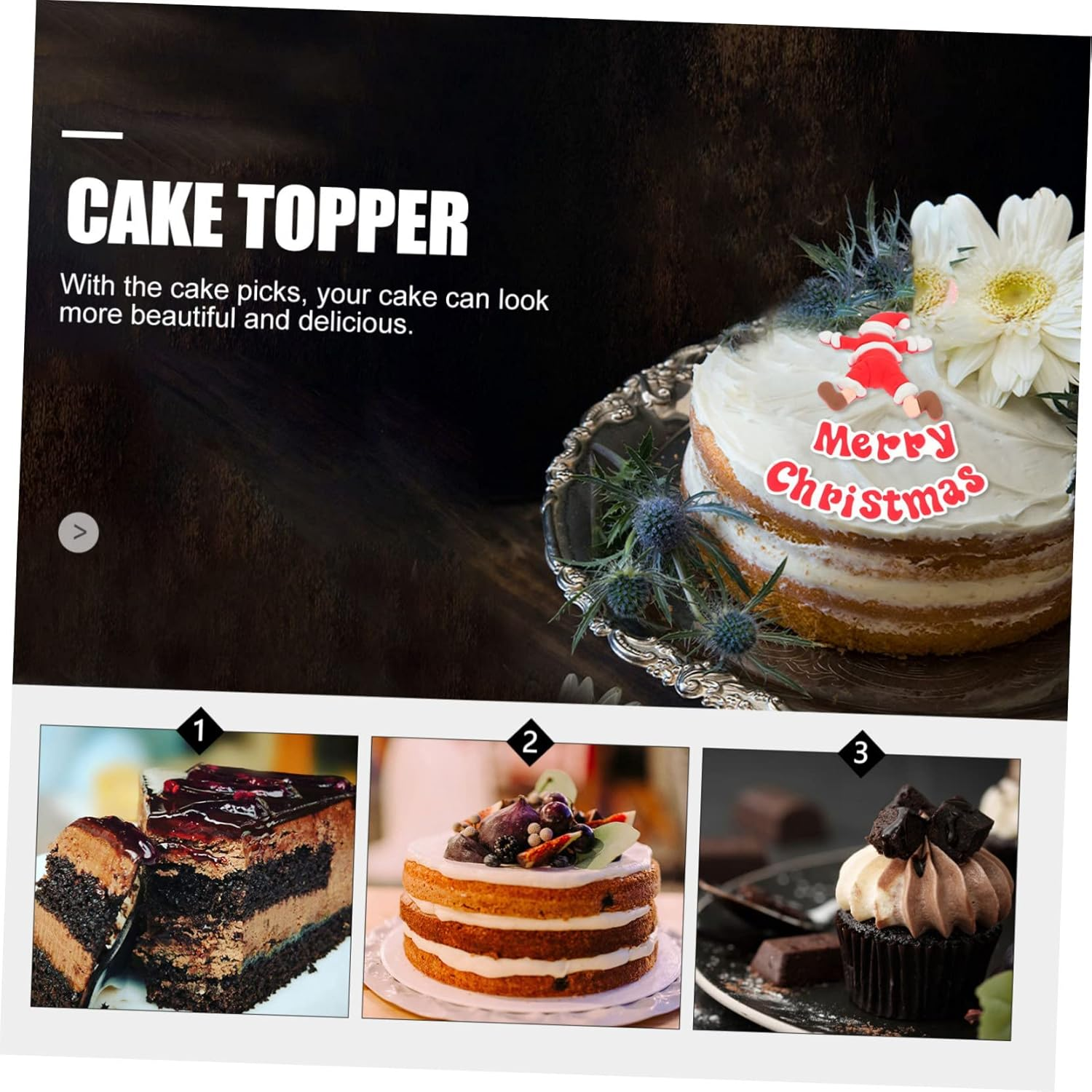 NOLITOY Christmas Cake Topper Xmas Theme Soft Sled Santa Cake Decoration Insert for Holiday Dessert Fondant Christmas Home Decor image number 3