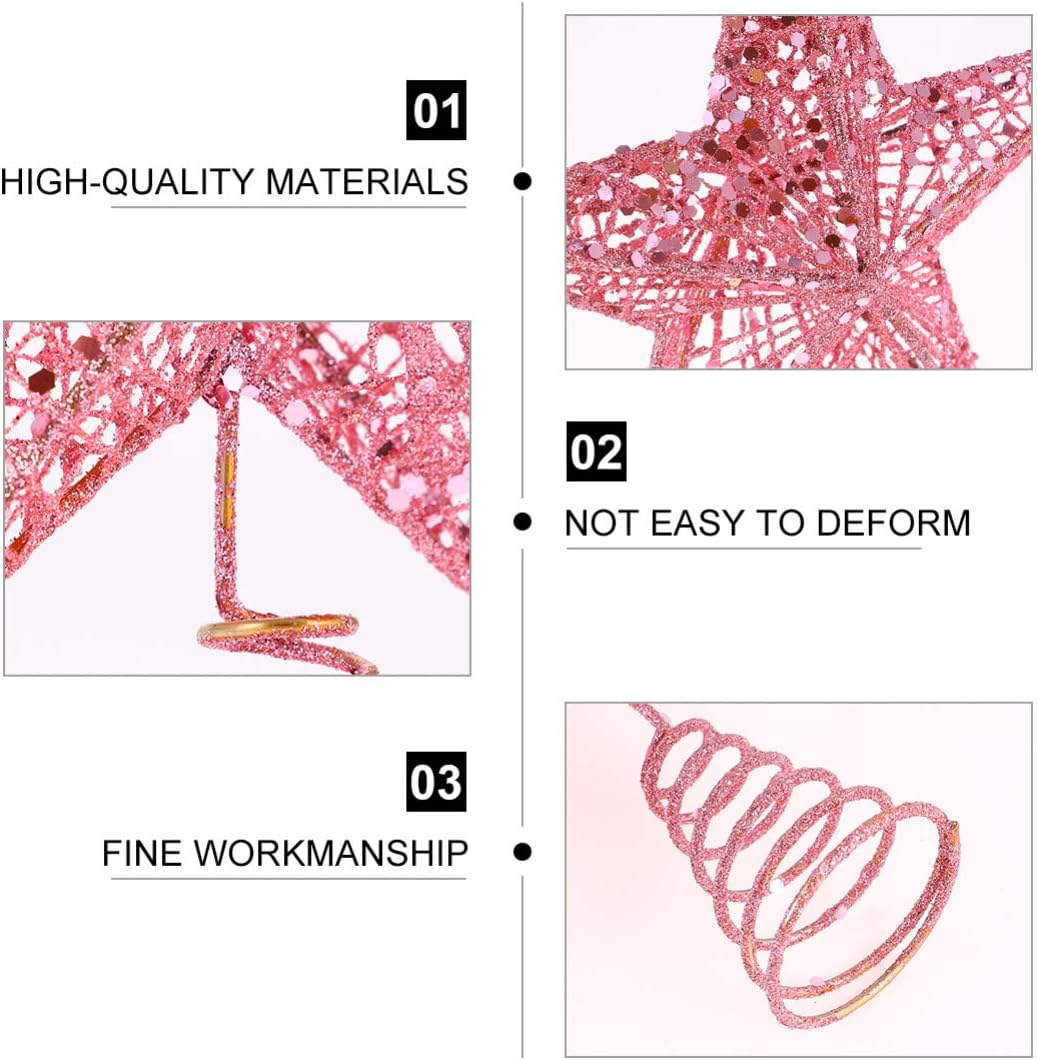 KESYOO Christmas Tree Topper 3D Hollow Glitter Star Tree Topper Rustic Christmas Star Tree Topper Christmas Decorations Pink image number 1