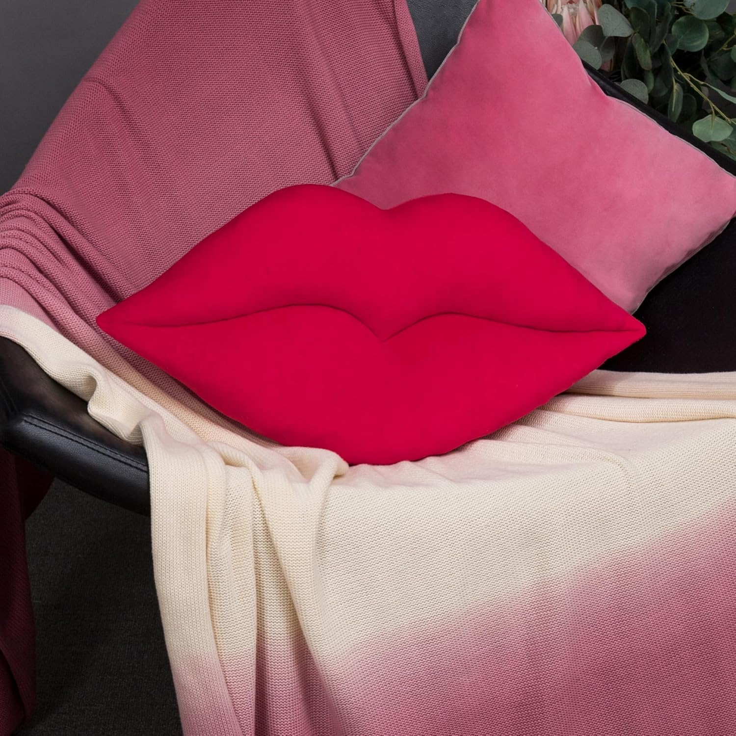 KINGROSE 3D Lip Throw Pillow Cute Decorative Pillows Soft Cushion for Sofa Couch Bed Home Decor Girls 12 X 24 Inches Red image number 5