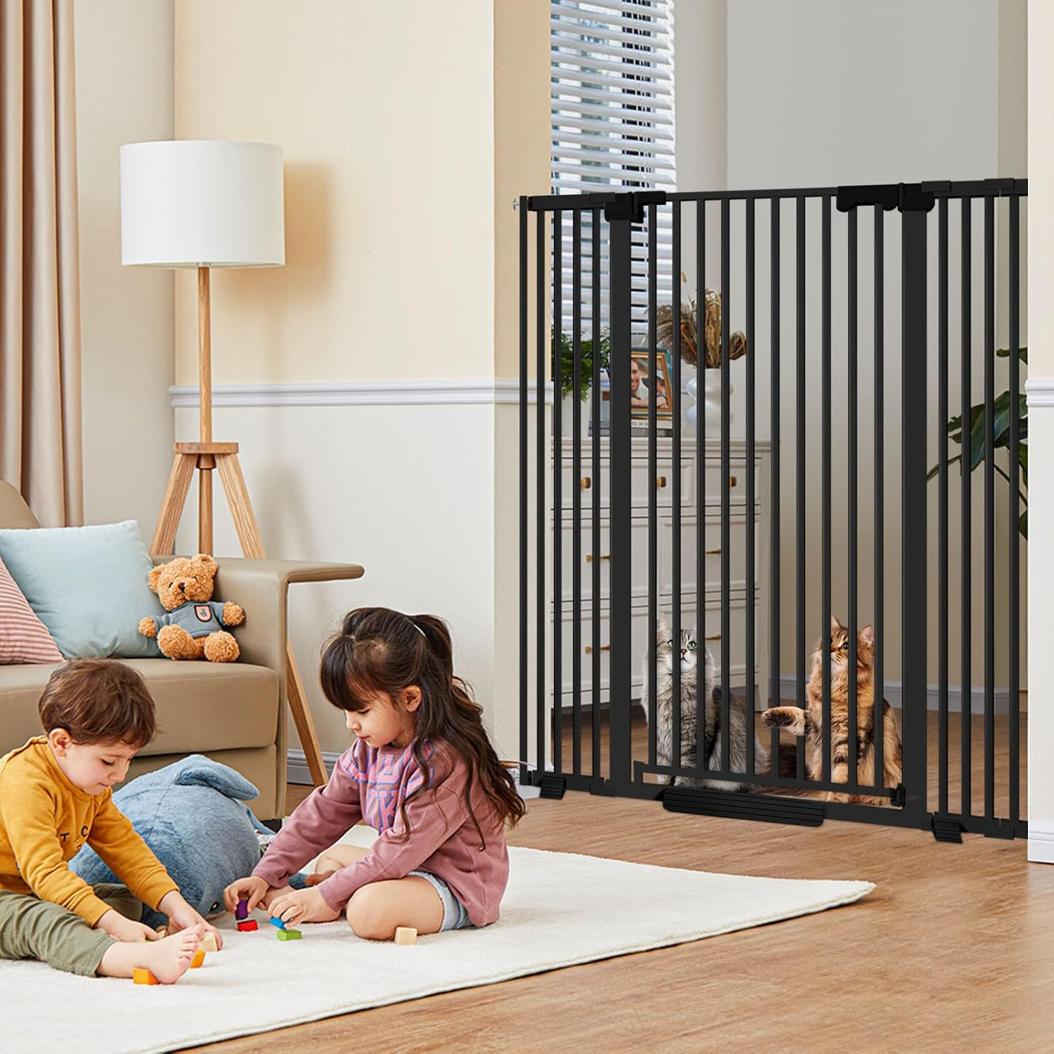 130Cm Extra Tall Cat Gate Barrier for Doorways No Jumping Over, 76-83Cm Wide Pressure Mounted Pet Dog Gates No Drill Auto Close, Cat Fence Indoor Climb Proof (Black) image number 1