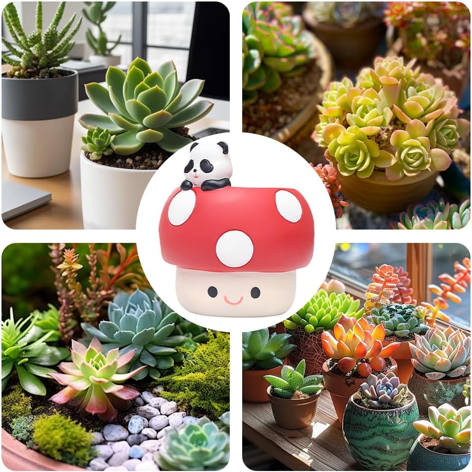 Desktop Succulent Planter with Durable Material, Panda Mushroom Resin Planter, Cute Cartoon Flower Pot, Suitable for Succulents, Miniature Gardening, Home & Office Decor