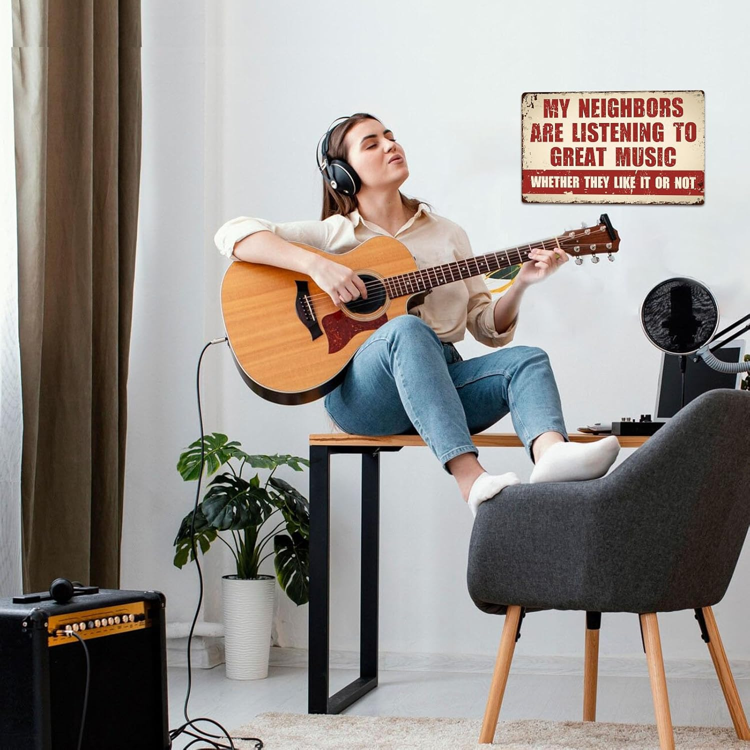 Funny Music Metal Sign - My Neighbors Are Listening to Great Music - Music Lovers Garage Bar Man Cave(2404)