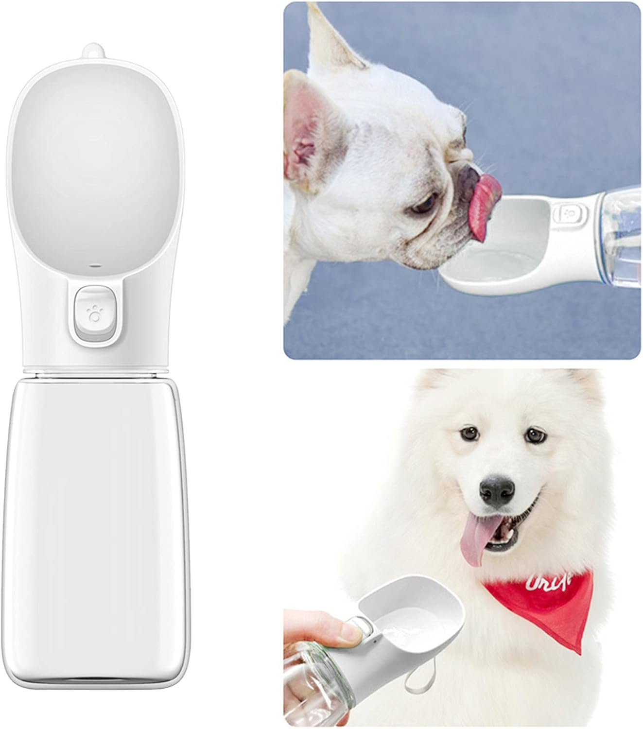Dog Water Bottle, Leakproof Portable Dog Water Dispenser with Drinking Feeder, Outdoor Travel Drinking Bowl for Dogs Pets Cats Puppy Outdoor Walking Hiking, White,550Ml image number 3