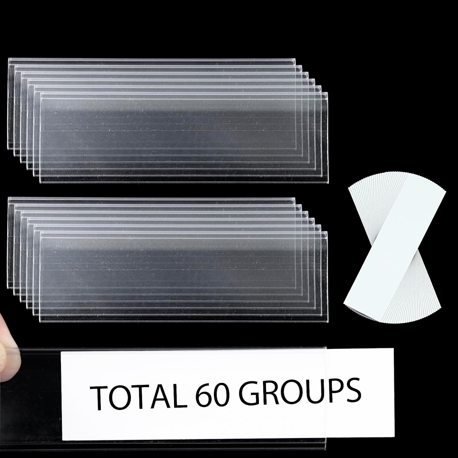 60 Pcs Self Adhesive Label Holders Shelf Tag Label Holders with Paper Inserts Plastic Price Tag Holder Label Holders for Storage Bins (Transparent Color) image number 4