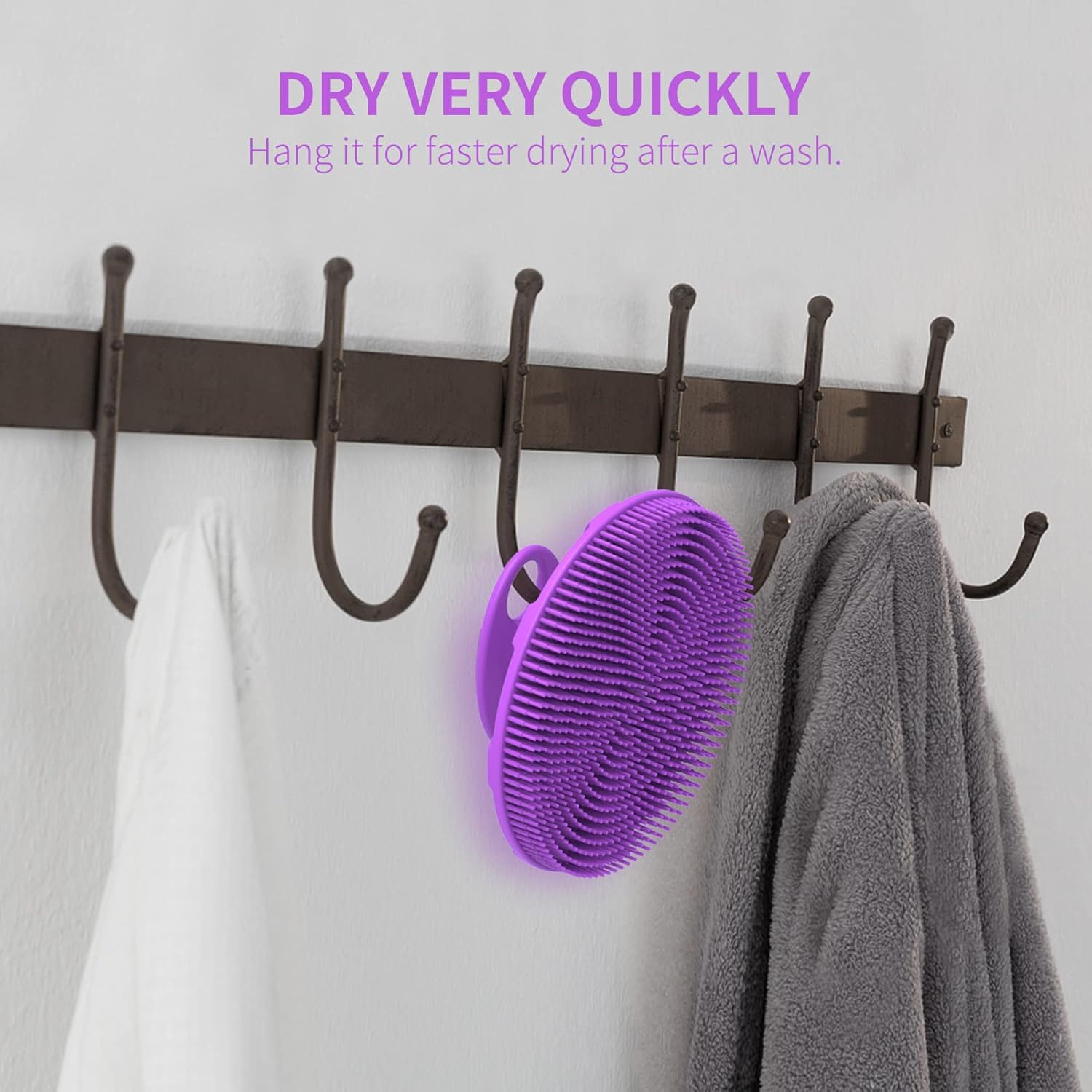 Silicone Body Scrubber Shower Bath Brush, More Hygienic than Traditional Loofah, Lather Nicely, Long Lasting, Gentle Exfoliating for Women Men Baby Sensitive Skin, 1 Pack, Purple - Purple image number 6