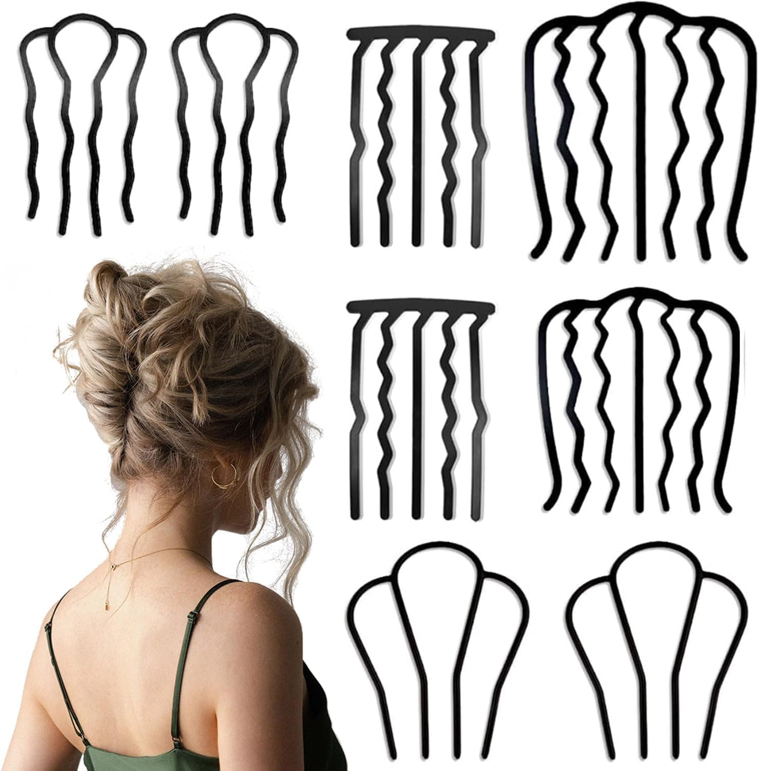 8-Piece Side Combs, French Twist Combs, Hair Forks, Pins & Sticks for Updos, Vintage Hairstyles, Hair Accessories for Women, Metal image number 1
