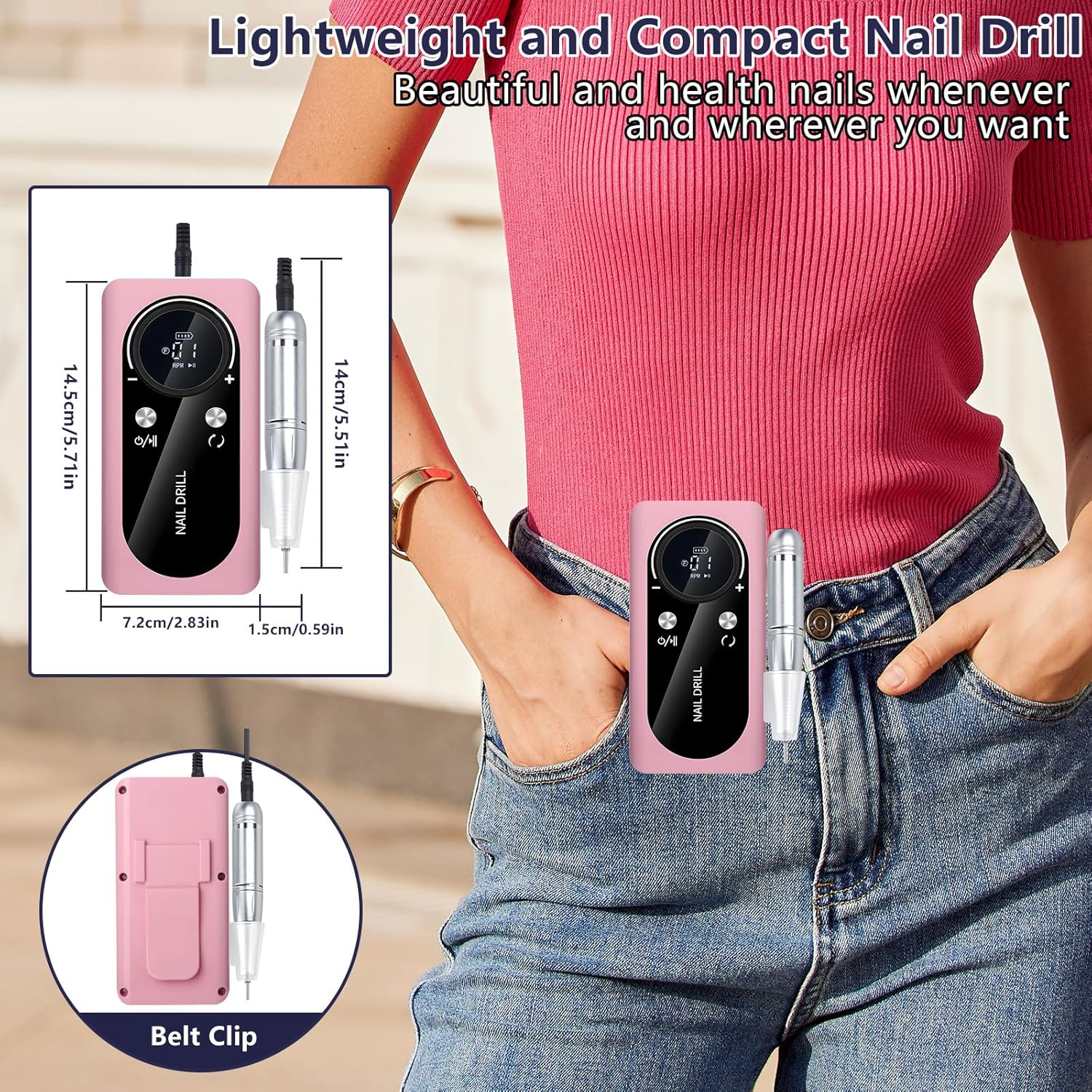 Electric Nail Files, 45000RPM Professional Electric Nail Drill Machine, Rechargeable Portable E File Kit for Acrylic Gel Nails with LCD Display Adjustable Speed for Women Salon Home Beginner