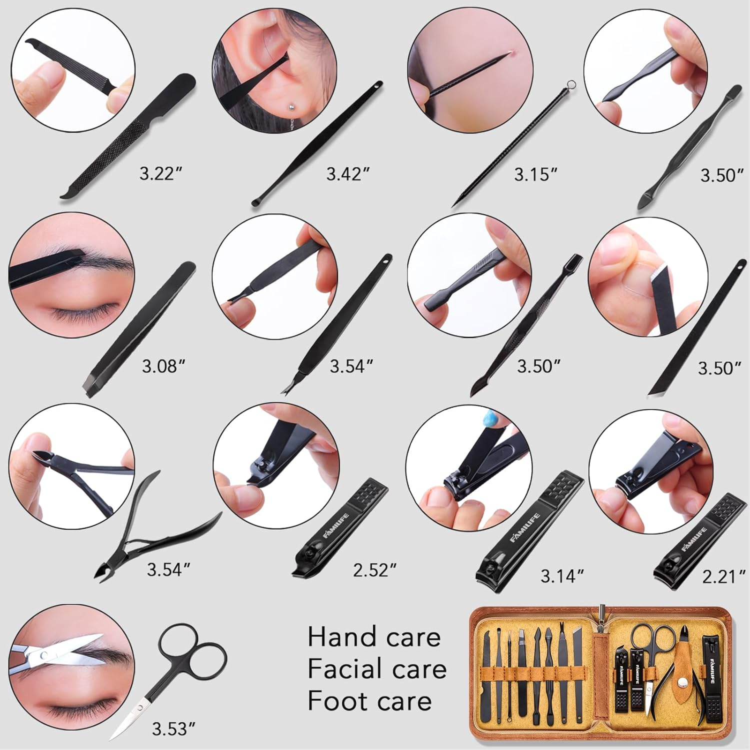 FAMILIFE Manicure Set, Professional Manicure Kit Nail Clipper Set Stainless Steel Pedicure Tools Kit with Leather Travel Case for Women Girl Men (Brown) image number 6