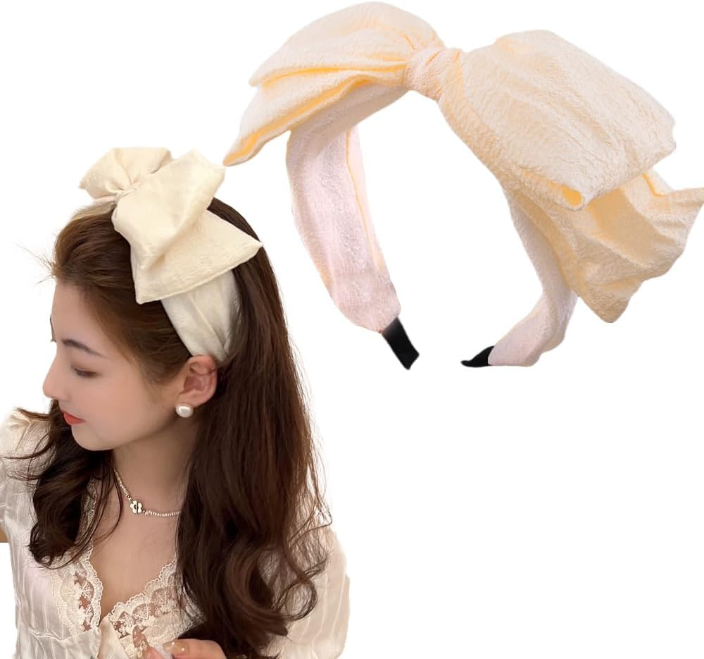 Big Bow Headband for Women Girls Large Bow Headbands Hair Hoops Black Fabric Headband Hair Bow Accessories for Womens Wide Extra Headband with Bow Knot Head Bands for Women'S Hair Non Slip