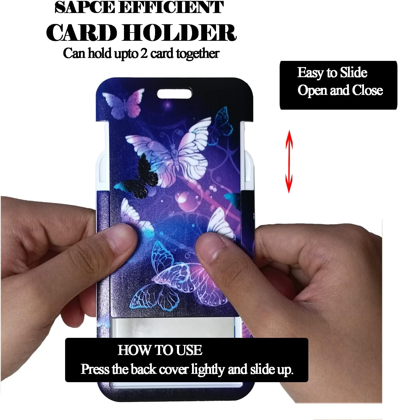 Purple Butterfly Retractable ID Badge Holder with Detachable Lanyard, Fashionable Badge Reel Heavy Duty with Carabiner Clip Lanyards for Keys USB Nurse Medical Student Teacher Office Women Men Gifts image number 2