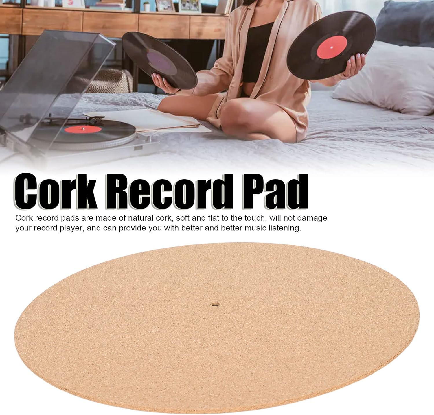 Turntable anti Static Cork Mat, Record Player Pad High Fidelity Retro Non Slip User Friendly anti Static for 12In LP Record image number 3