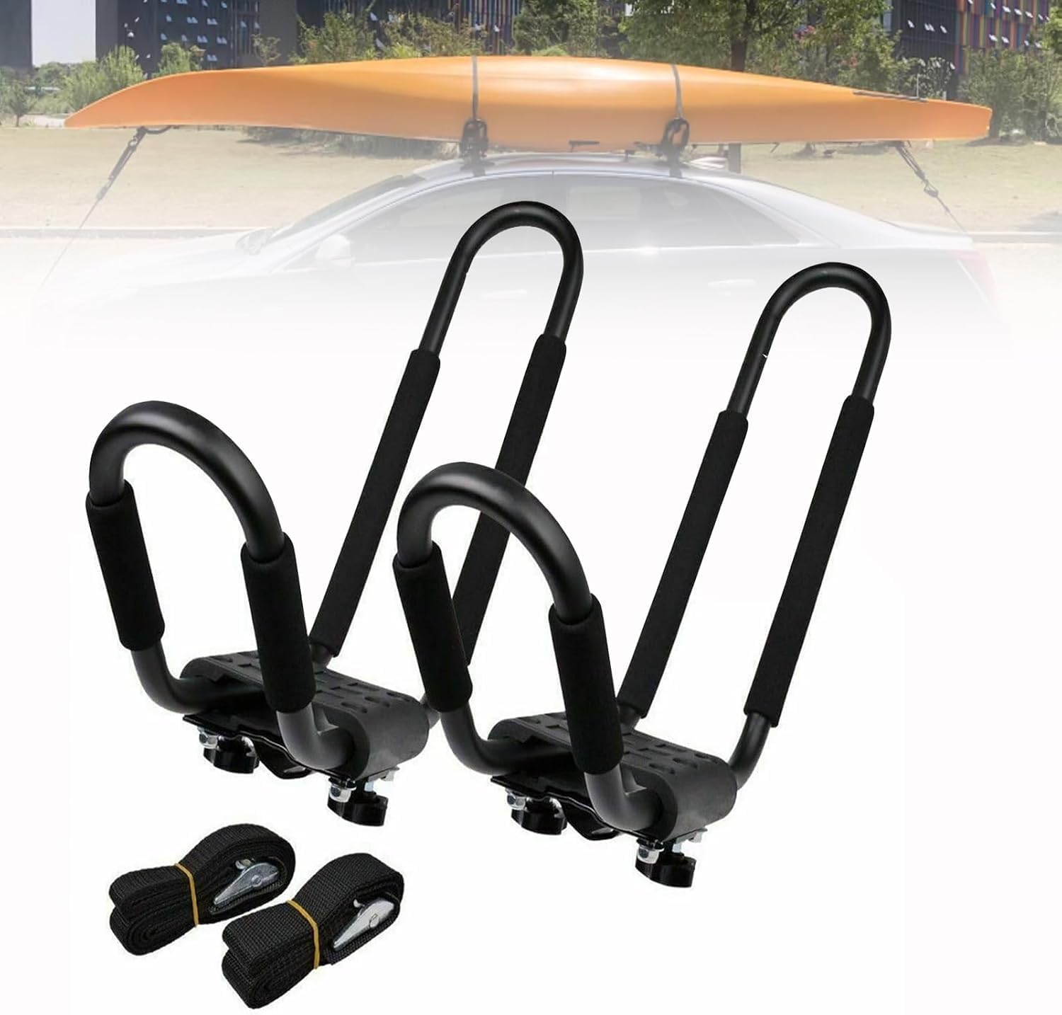 Kayak Roof Rack &ndash; Heavy Duty Canoe Carrier for Suv/Trucks | 75Lb Capacity | Anti-Rust Alloy Steel | Includes 2 Tie-Down Ropes | Fits Most Crossbars (Excludes Some Models) image number 5