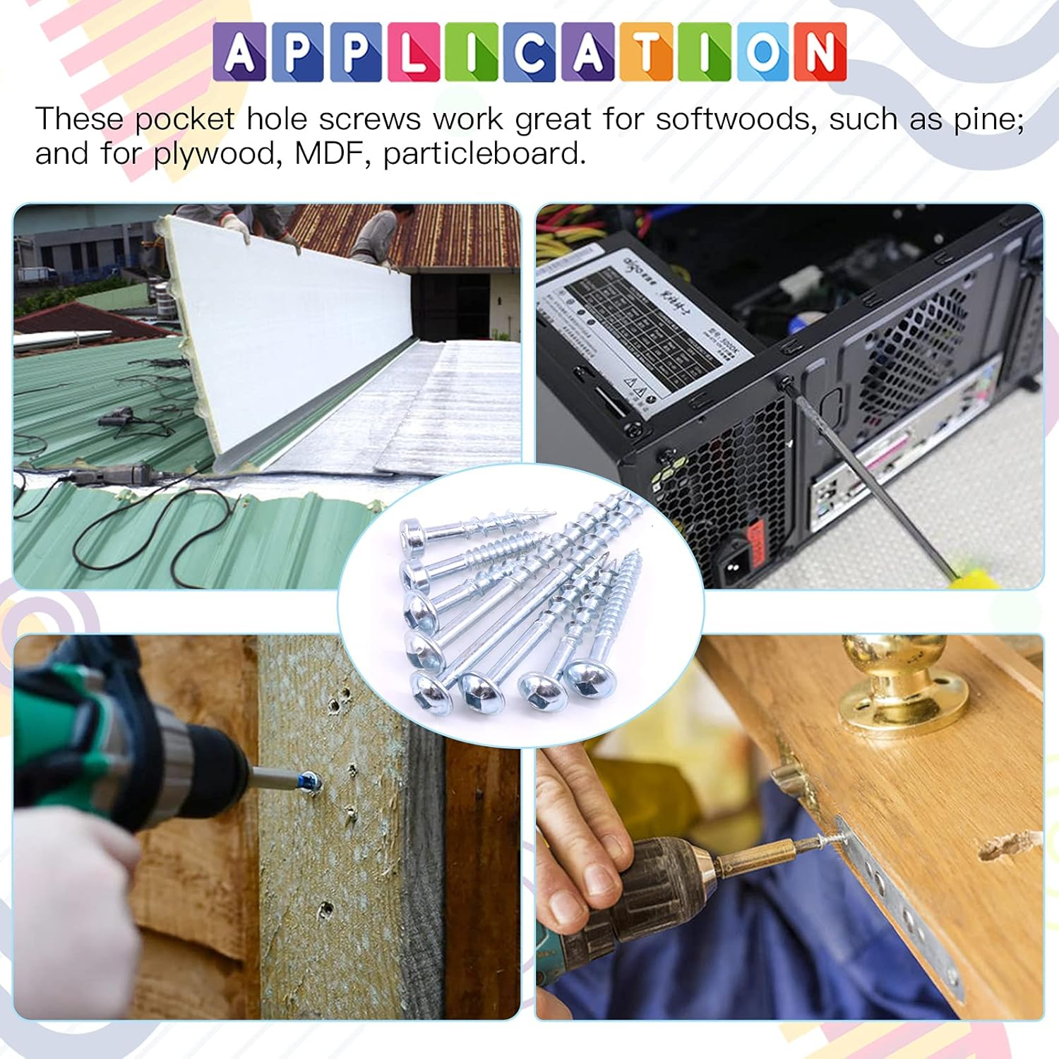 Glarks 280Pcs #8X1-1/2'' Pocket Hole Screws Zinc Coated Square Drive Self Tapping Coarse Thread Wood Screws for Wood and Sheet Metal (#8X1-1/2'' Coarse Thread) image number 2