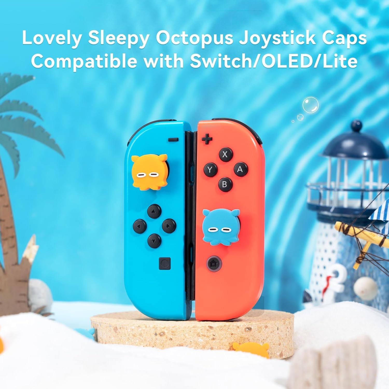 Geekshare Joystick Thumb Grip Caps 4PCS Silicone Joystick Cover Cute Octopus Shaped Thumbstick Caps Compatible with Switch/Oled/Switch Lite - Sleepy Octopus image number 2