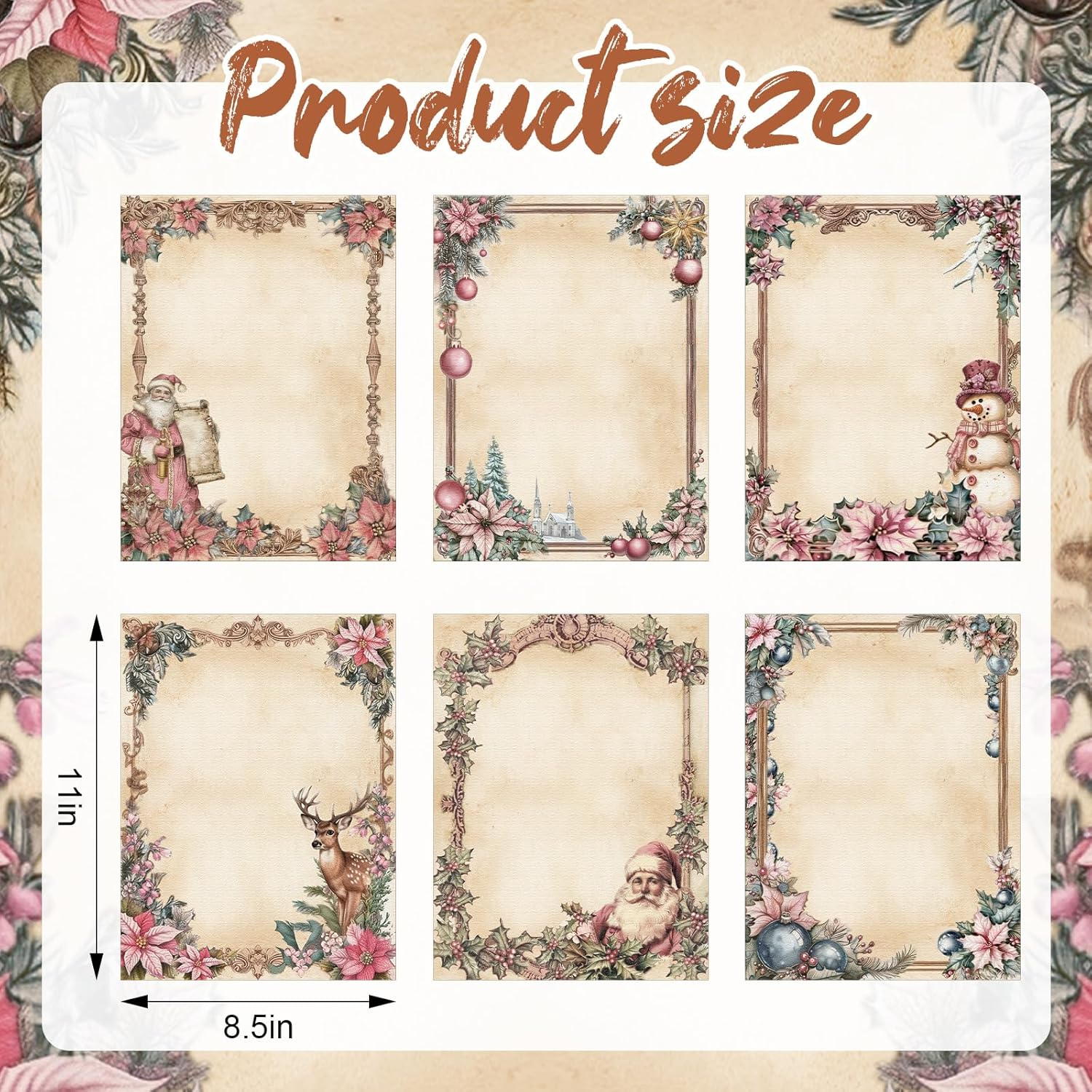 100 Sheets Christmas Stationery Paper 11" X 8.5" Holiday Stationery Paper Christmas Letterhead Winter Decorative Writing Paper for Xmas Notes Greeting Cards Invitation Office School Printing image number 5