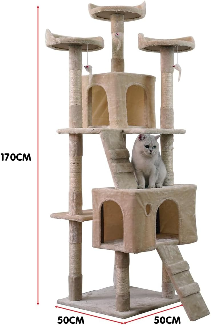 170Cm Cat Tree Scratching Post Condo Tower Furniture - Beige