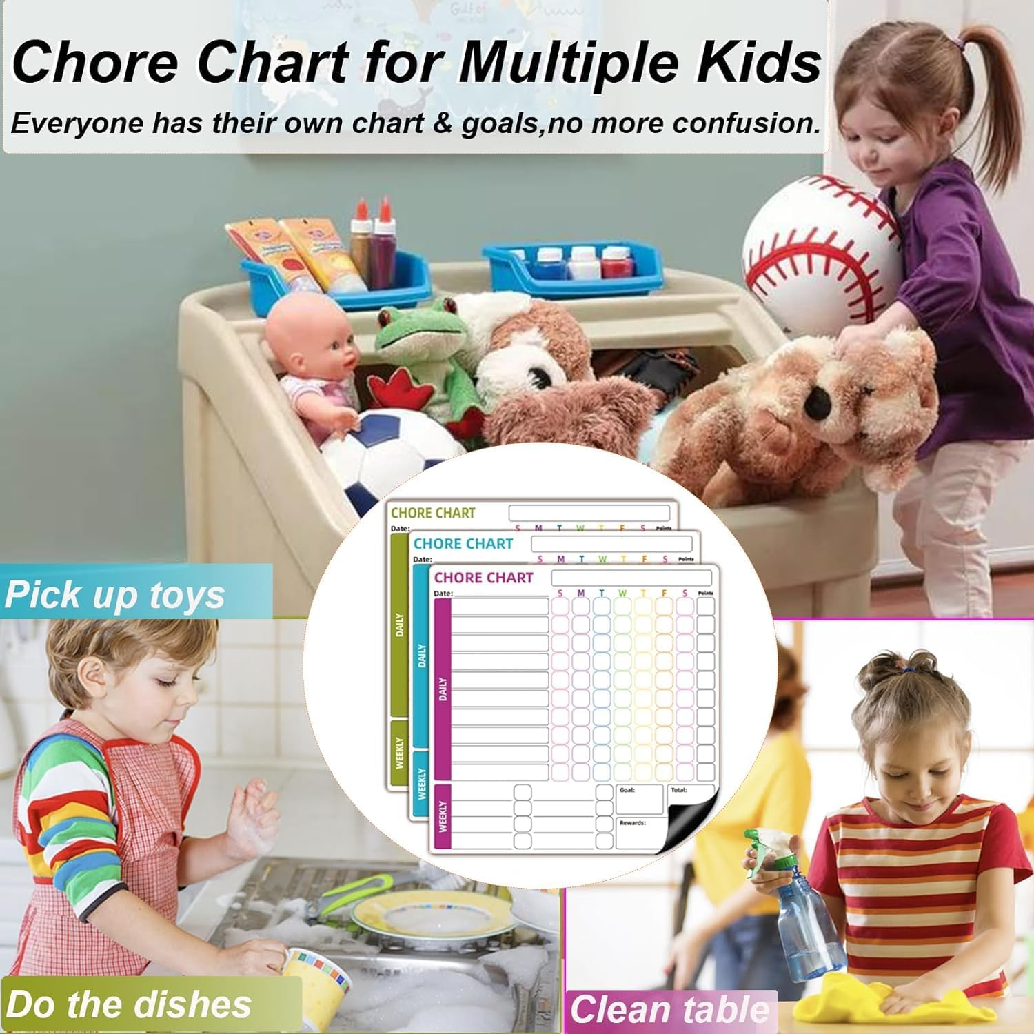 Chore Chart, 3 Pack Magnetic Chores Chart for Multiple Kids,Dry Erase Behavior Responsibility Reward Chart Fridge Weekly to Do Memo Checklist with 6 Fine Markers for Teenagers Children Adults image number 6