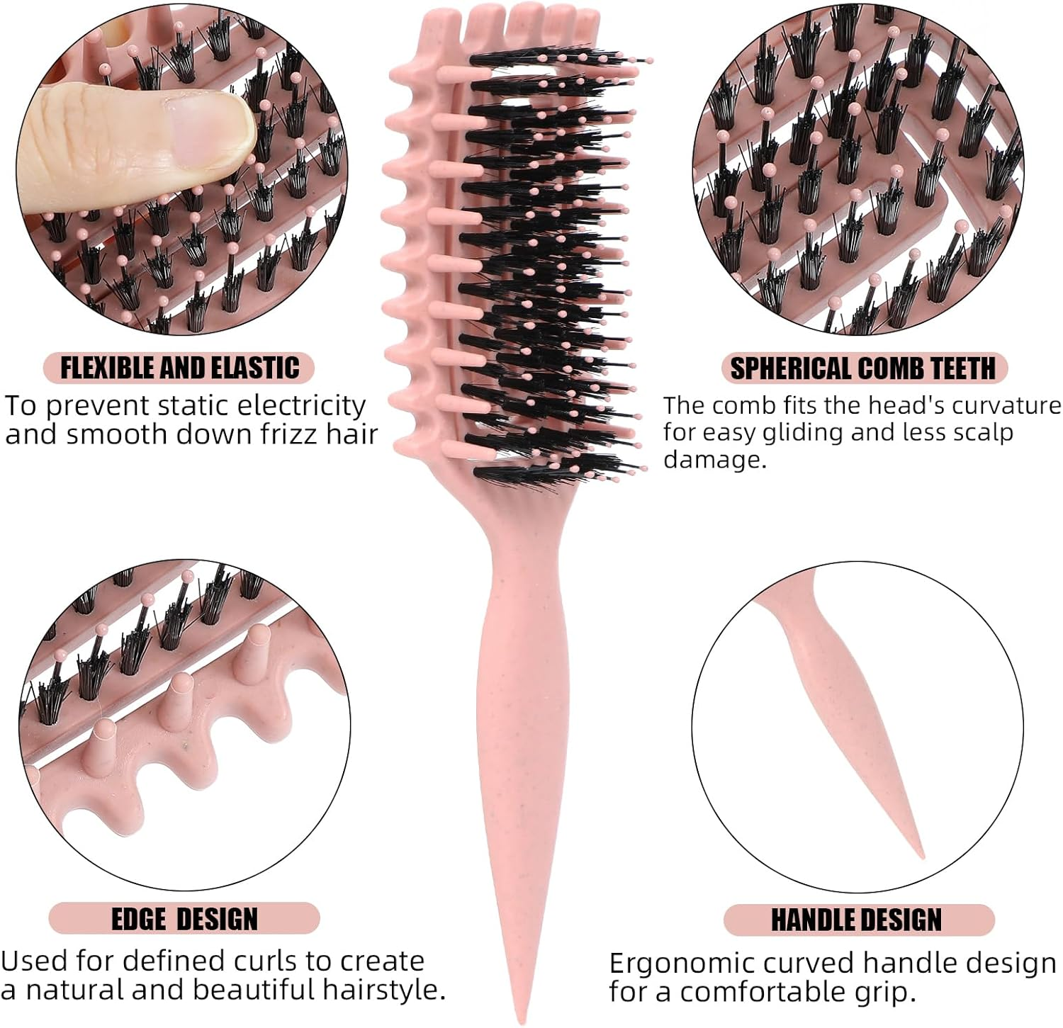 Curl Defining Brush for Curly Hair &ndash; Detangling & Styling Brush for Wet or Dry Hair &ndash; Reduces Frizz, Shapes & Lifts Curls (Rose Pink) image number 4