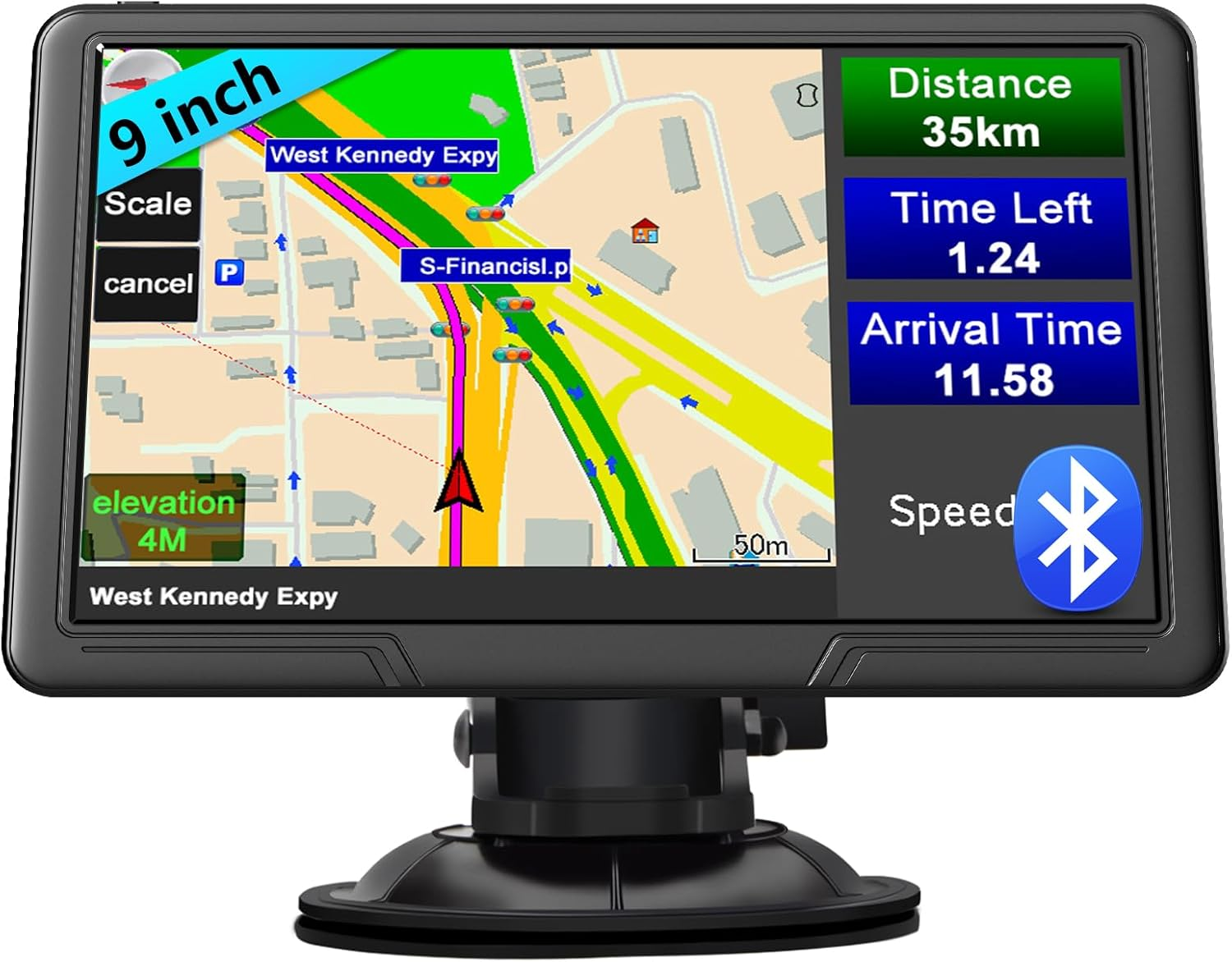 9 Inch Bluetooth GPS Navigation for Cars Australia, Stand on Car Dashboard Sat Nav for Trucks Lorry Maps Updates POI Postcode Search image number 6
