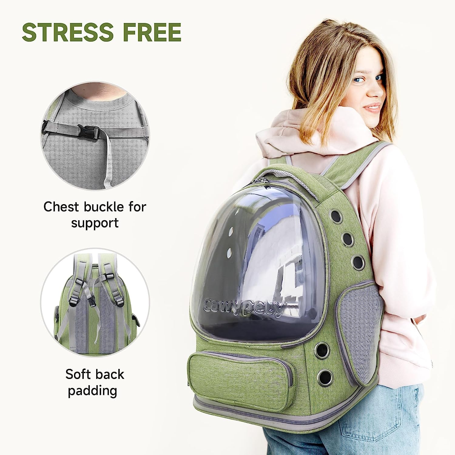 Cat Backpack Carrier, Breathable Cat Carrier Foldable Bubble Backpack for Kitty to Medium Cat Small Dog up to 15Lbs Travel Hiking Transparent Pet Carrier image number 5