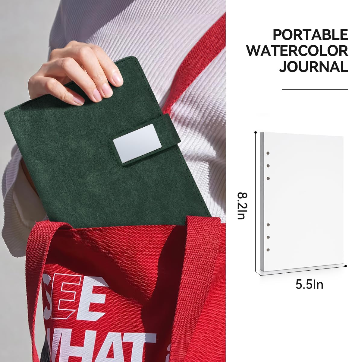 Lightwish Watercolor Sketchbook,100% Cotton Acid Free Watercolor Journal,300Gsm/140Lb Hot Press Watercolor Paper for Artists,Adults,Students,20 Sheets,9.25 * 6.3 Inches(Leather Green) image number 5