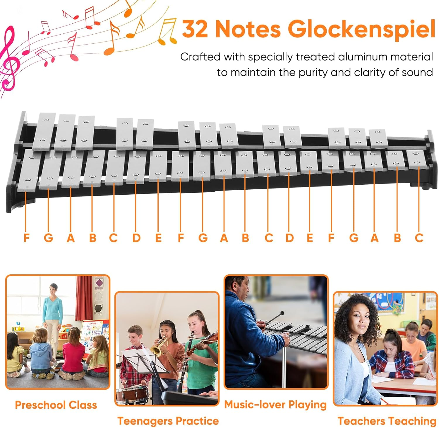 Glockenspiel Xylophone Bell Kit (32 Notes with Stand,Pad) image number 6