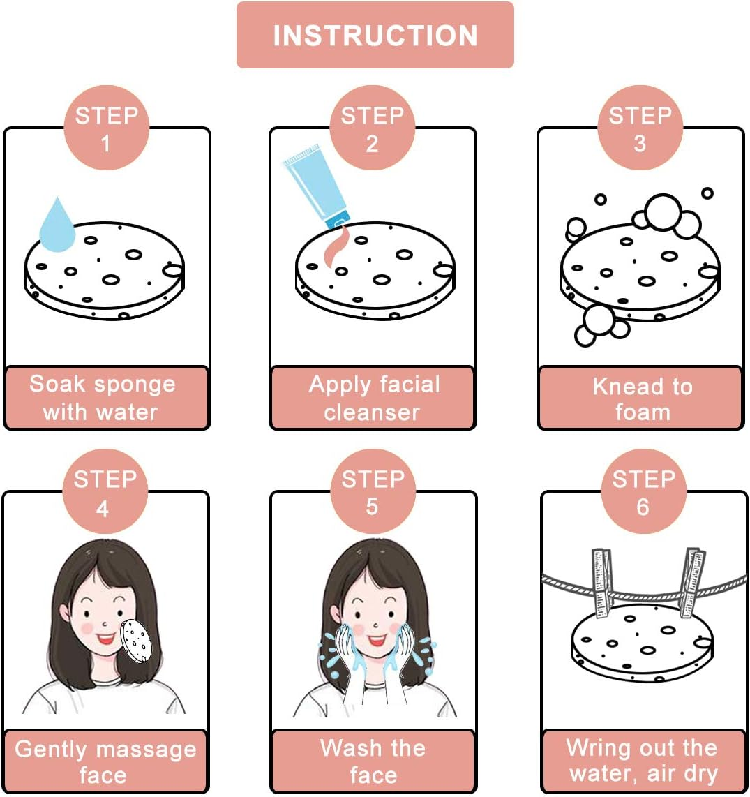 50-Count Compressed Facial Sponges for Daily Cleansing and Gentle Exfoliating, 100% Natural Cellulose Spa Sponge Perfect for Removing Dead Skin, Dirt and Makeup - Pink image number 4