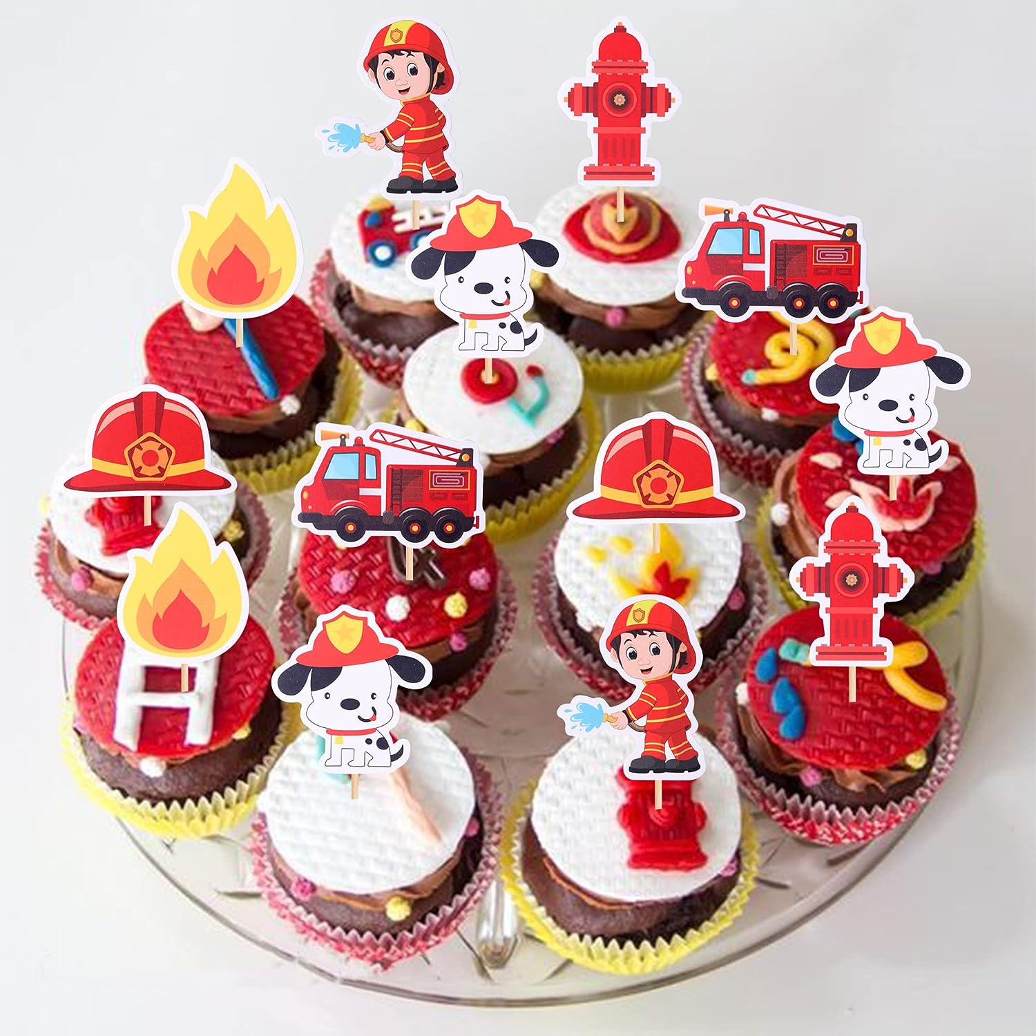 30 Pack Fire Truck Cupcake Toppers Fireman Cupcake Picks Fire Department Engine Rescue Theme Baby Shower Birthday Party Cake Decorations Supplies image number 2