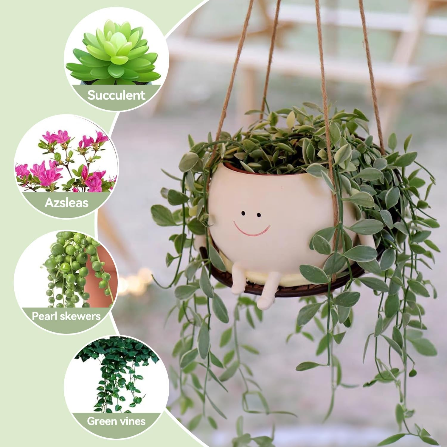 Swing Face Planter Pot Hanging Resin Flower Head Planters for Indoor Outdoor Plants Succulent Pots for String of Pearls Plant Live for Indoor, Outdoor, Home Decor