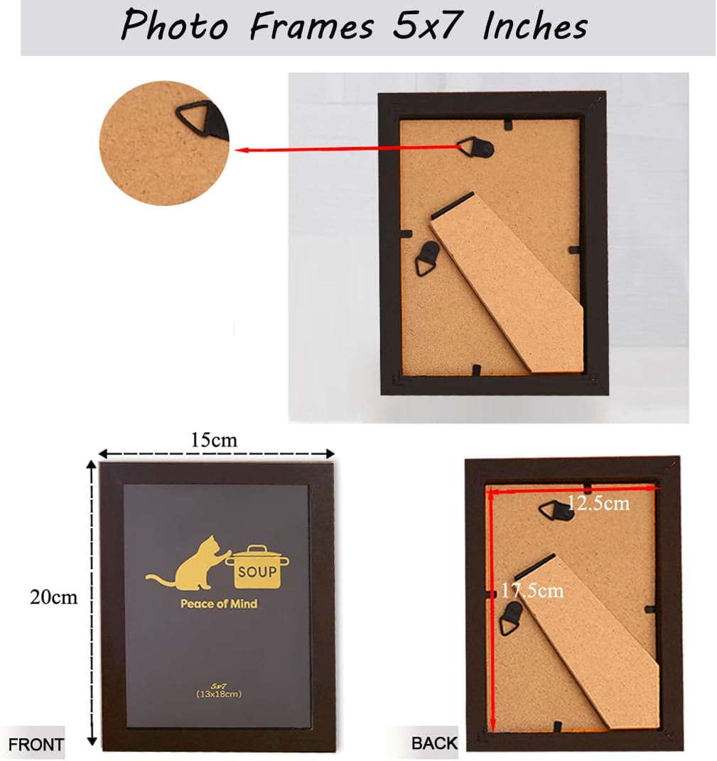 5X7 Picture Frame Set of 5, Wall Hange and Table Decor for Home,Office,Gallery, 5 Pack Poster Frames（Brown,5X7"） image number 5