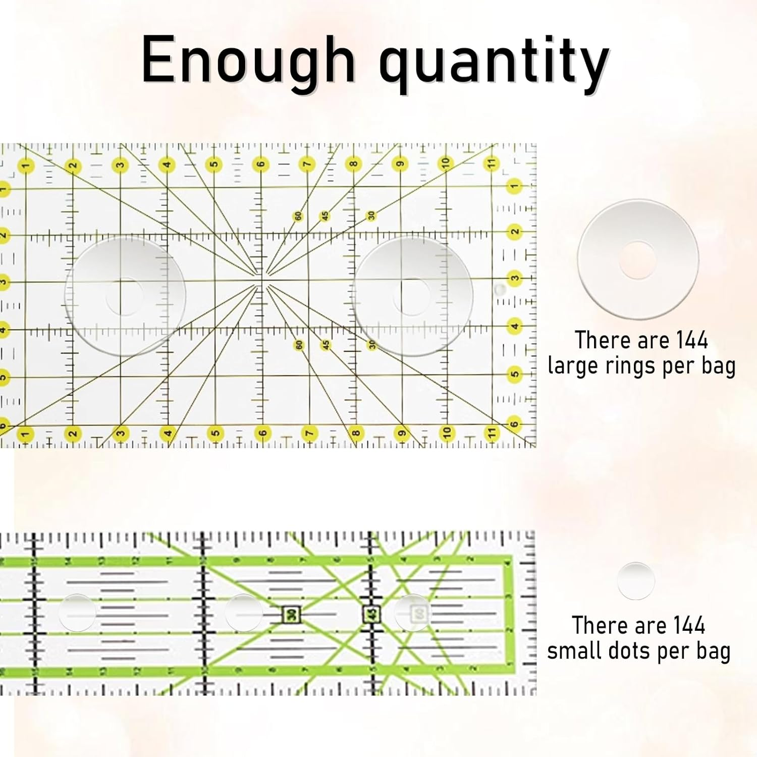 144Pcs Non-Slip Silicone Grips for Quilt Templates, Adhesive Rings for Quilting and Sewing Rulers, Non-Slip Ruler Grip Rings with Adhesive Backing image number 6