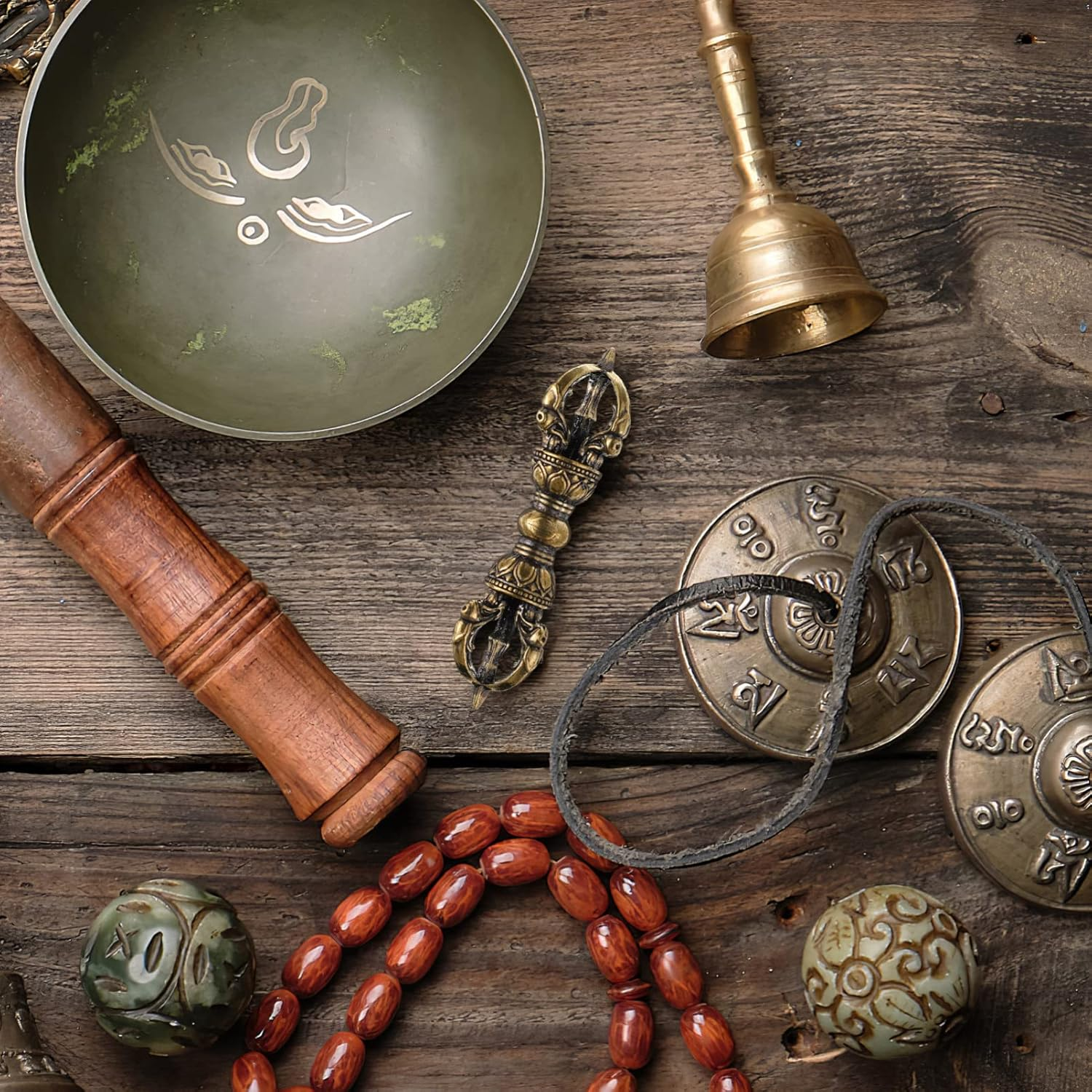 Homoyoyo 2PCS Buddhism Supplies Brass Vajra Buddhism Dorje Vajra Phurba Unique Brass Pestle Dharma Ornament Feng Shui Amulet Handmade for Home Office Tabletop Decoration image number 5