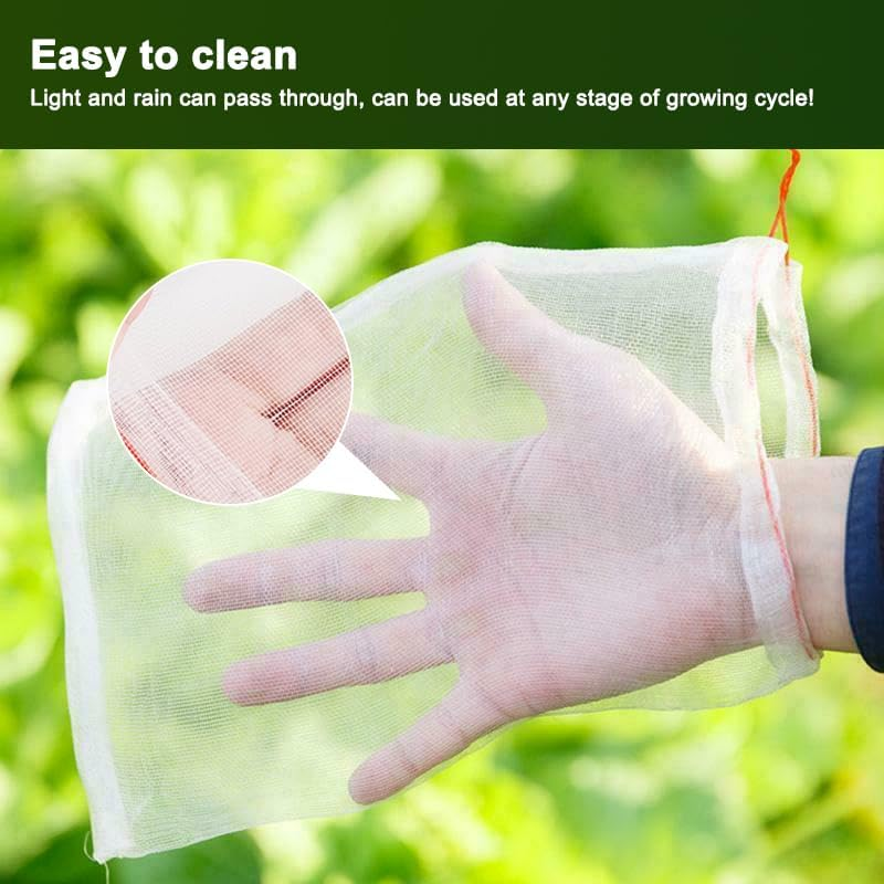 Leona Co Fruit Protection Bags, 100Pcs Fruit Netting Bags Garden Garden Netting Bags Fruit Tree Bags Drawstring Nylon Mesh Netting Barrier Bag for Protecting Fruits and Vegetables (10X15) image number 4