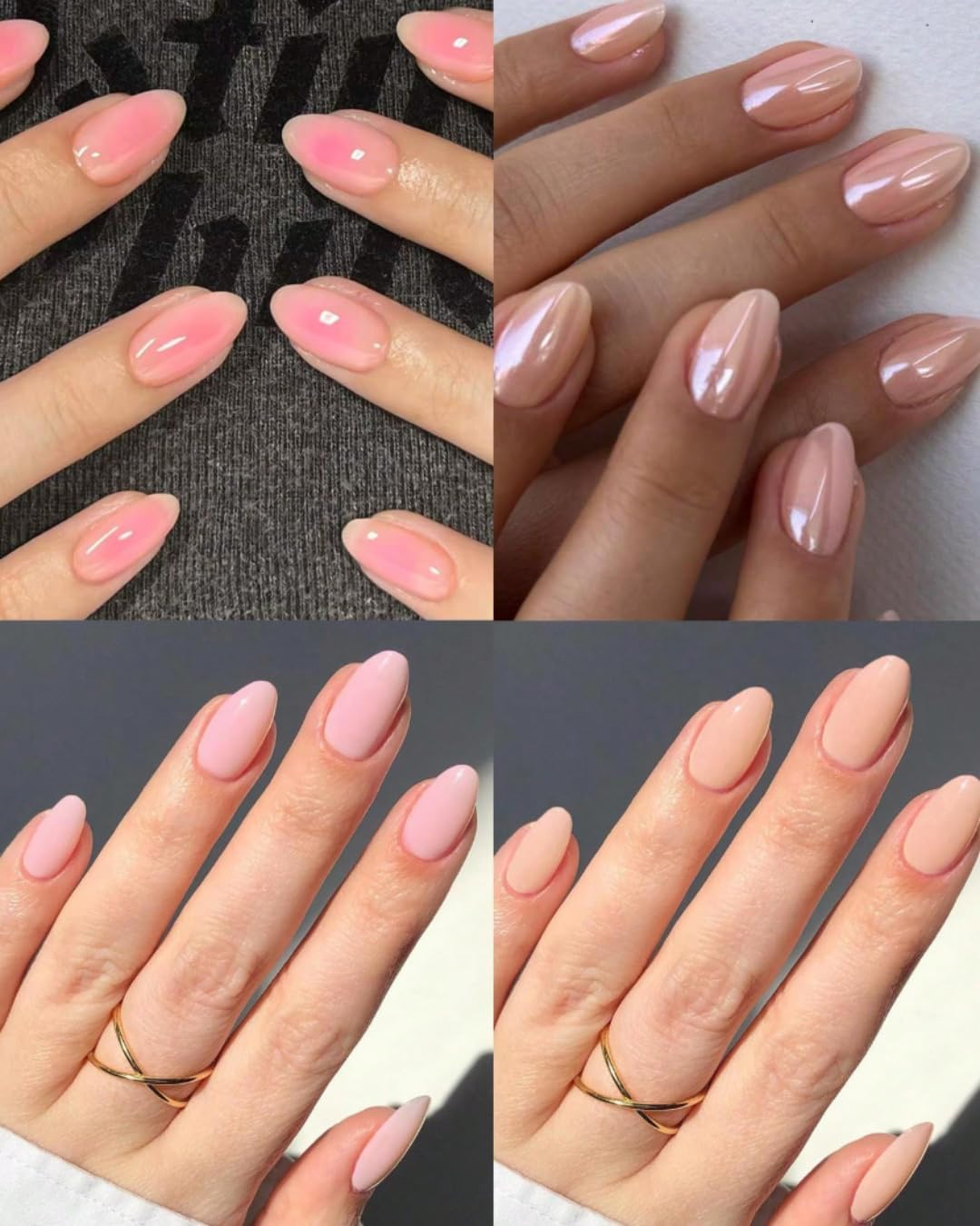 Almond Press-On Nails, 96 Pieces, French Tip Design with Pearls, Black/Red/White/Pink Tips (96-Piece Short Oval Press-On Nails Set, Pink Shades Design) image number 2