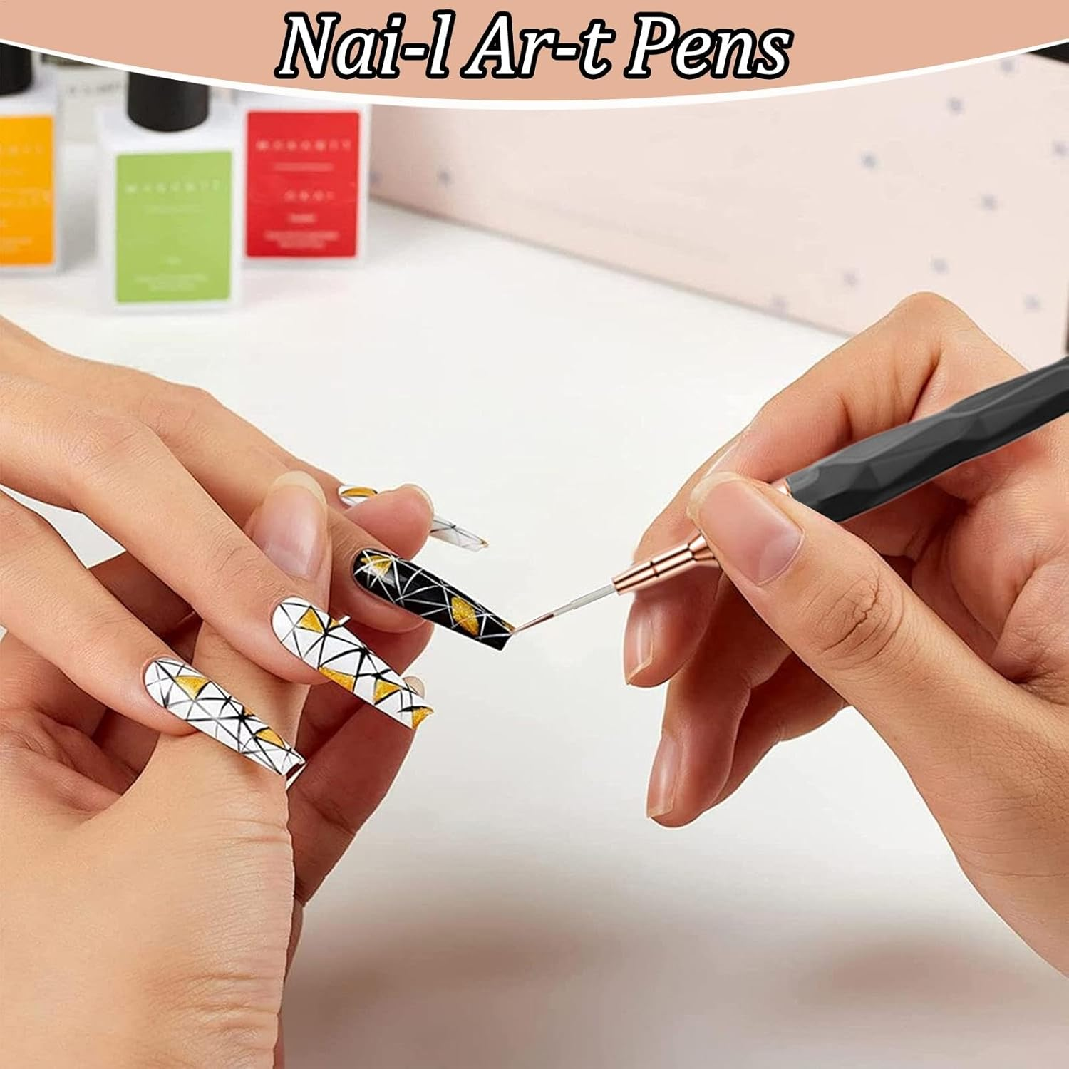 Nail Liner Brush | Nail Paint Brush Fine Tips | Sizes 7/9/11/15/25Mm, French Tip Tool Nail Tech Supplies for Women Girls Home Salon image number 4