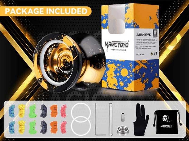 Dual Purpose N11 Black Golden Alloy Yoyo - Responsive for Kids Beginners, Unresponsive for Advanced Play + Glove, Bag, 12 Strings image number 5