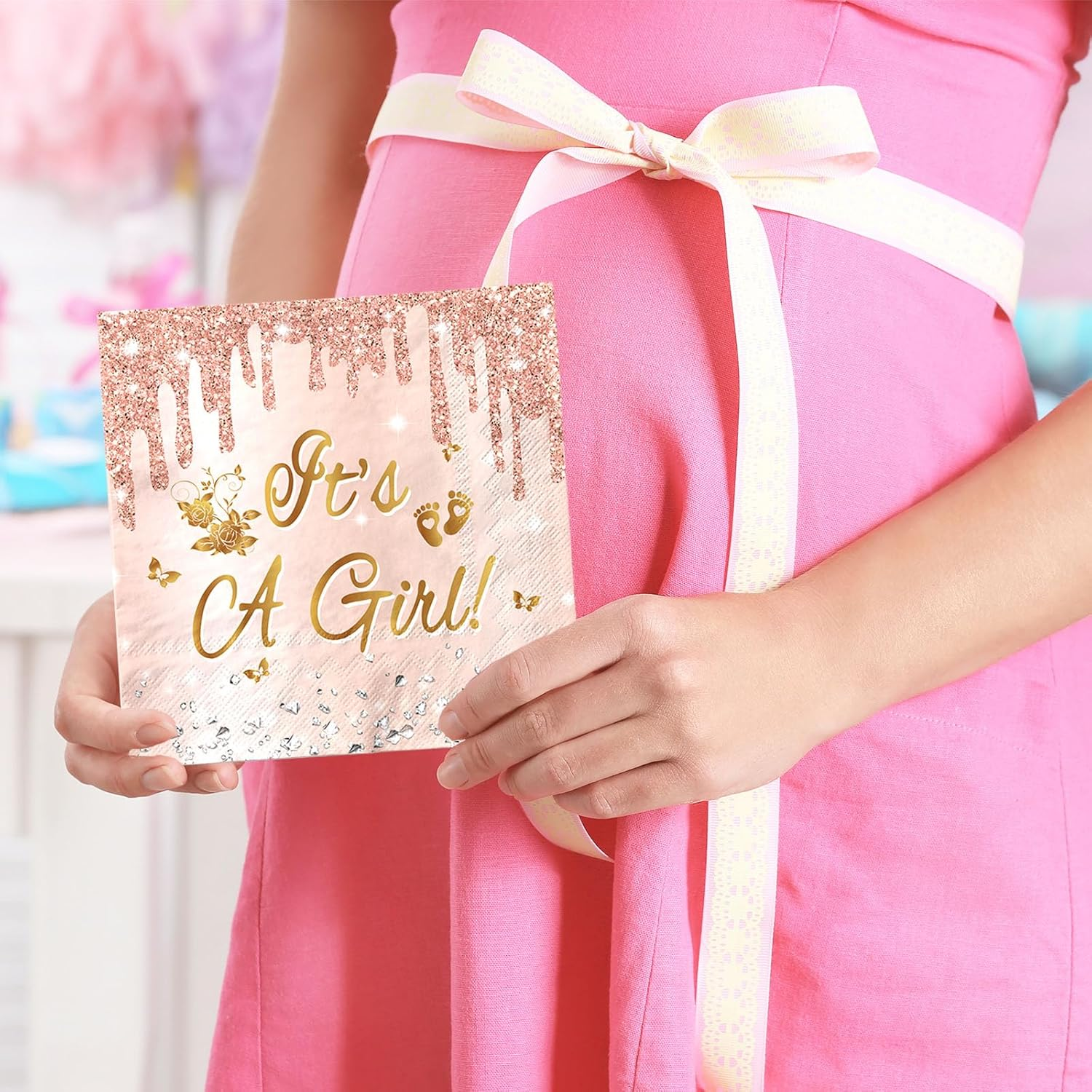 Juweked 40Pcs Pink and Gold Baby Shower Napkins for Girl It'S a Girl Napkins Baby Shower Tableware Girl Baby Girl Shower Napkins Gender Reveal Napkins Pink Baby Shower Decorations image number 1