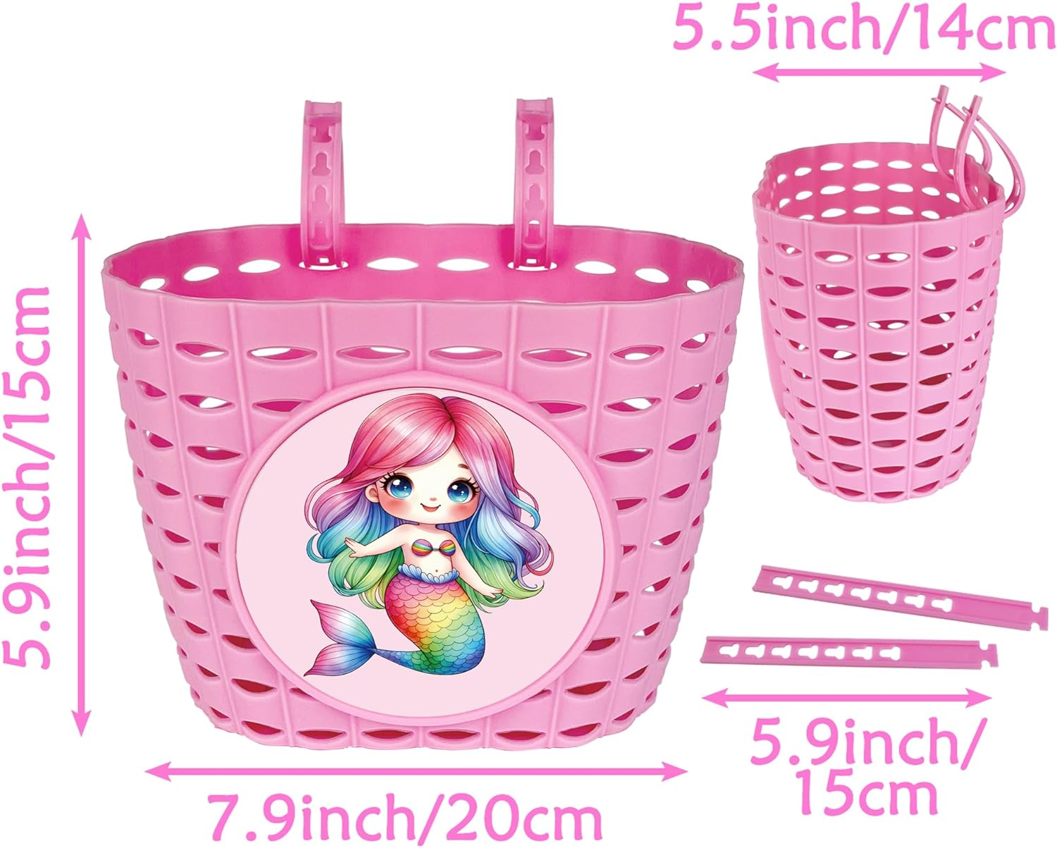 Kids Bike Basket for Girls, Pink Bicycle Front Handlebar Basket, Adjustable Plastic Tricycle Basket for Baby Girls, Toddlers image number 1