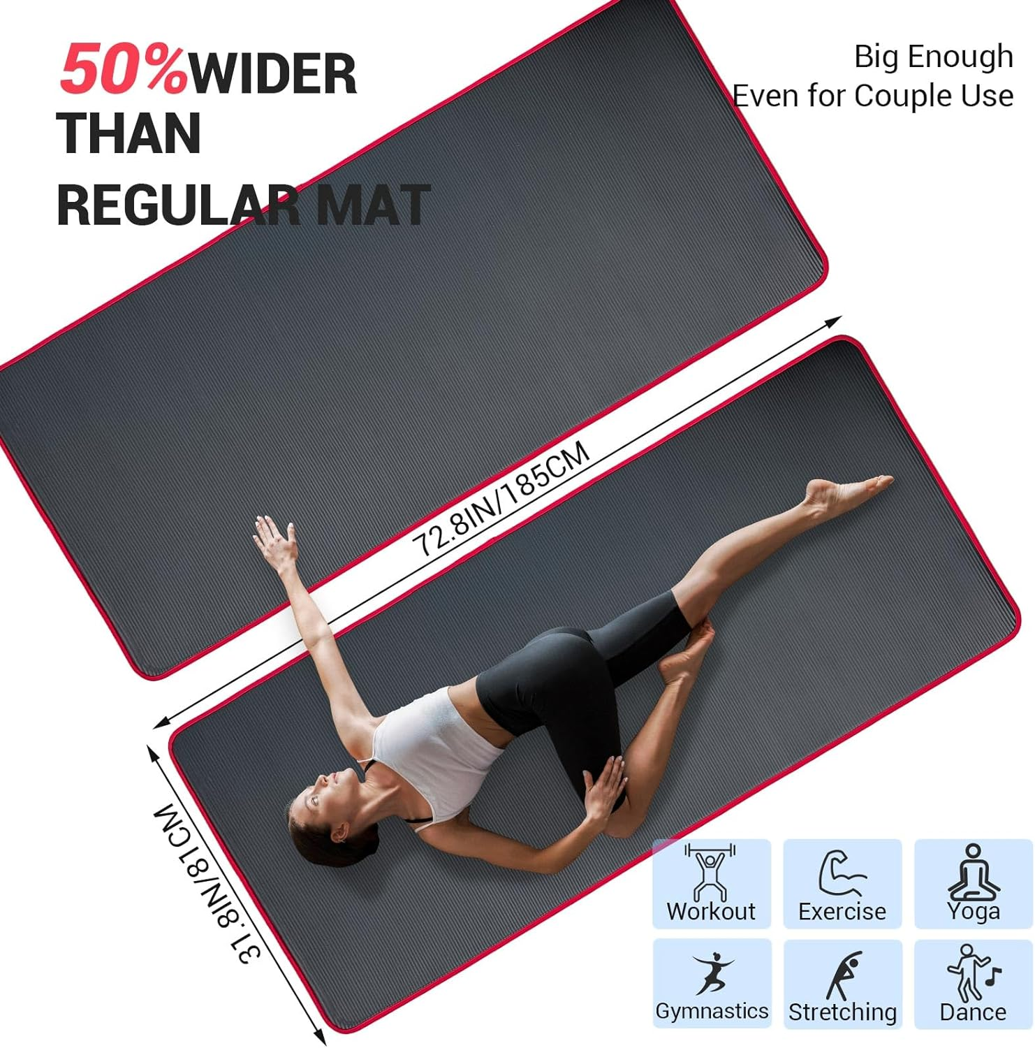 DAWNTREES 185X80Cm Thick Yoga Mat Fitness & Exercise Mat with Carrier Strap,Non-Slip Exercise Mat High Density Anti-Tear Pilates Mat for Yoga Pilates and Gymnastics image number 5