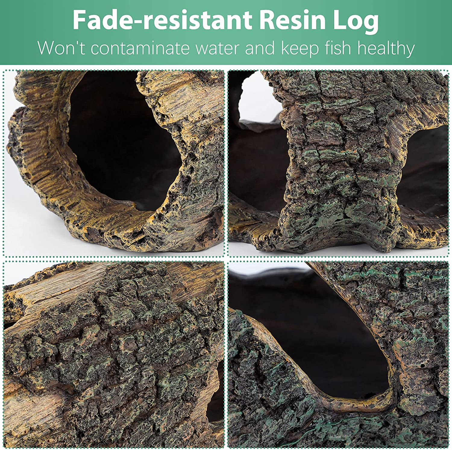 Uniclife Aquarium Large Betta Log Resin Hollow Tree Trunk Decor Artificial Wood Fish House Cave Bark Ornament with Hideout Holes for Shrimp Small Cichlid Lizard and Turtle in 10-70 Gallon Fish Tank image number 4