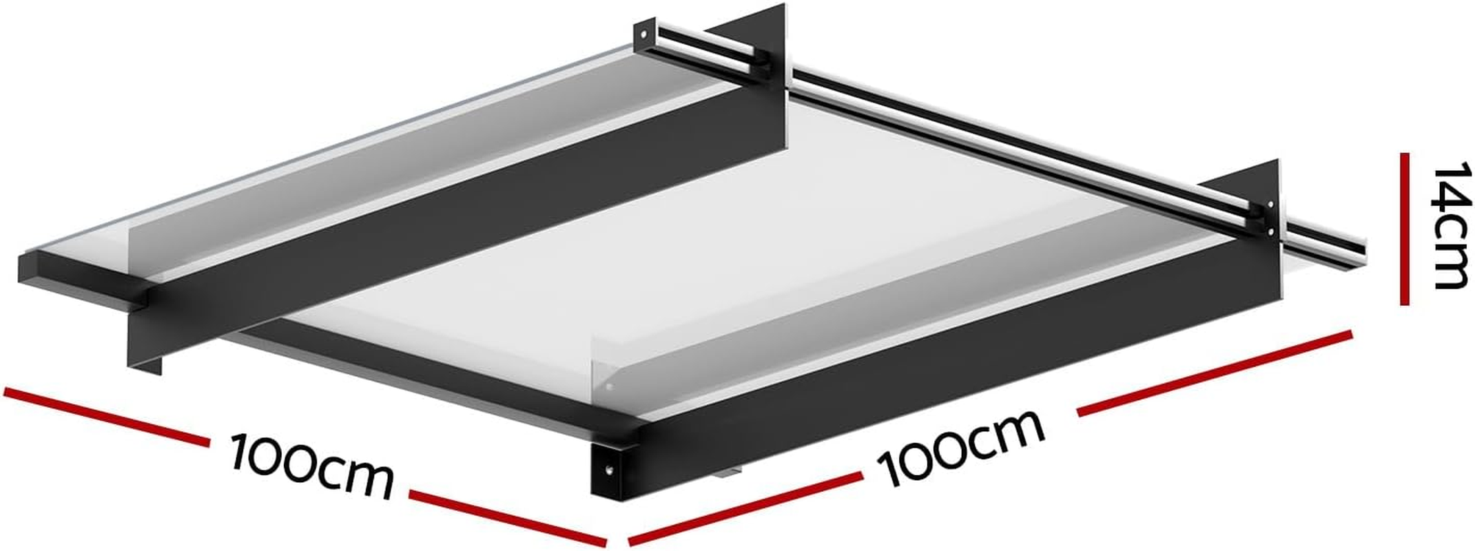 Instahut Window Awning, 1M X 1M Transparent Panel Outdoor Door Canopy Sun Shade Shelter with Black Bracket, Patio Terrace Garden Baconly Porch Shield Rain Snow Eaves Cover Protector Metal Frame image number 2