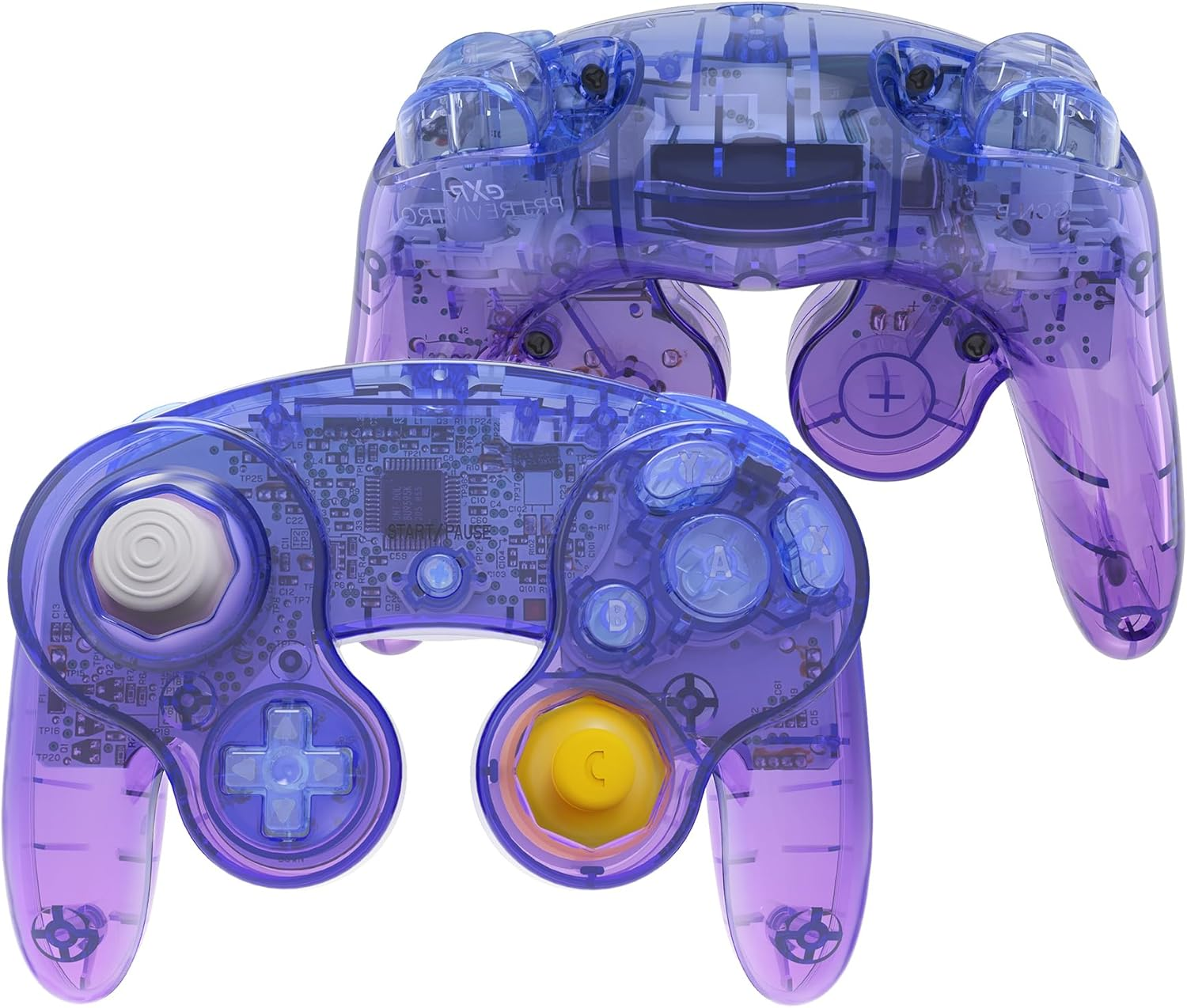 Extremerate Gradient Translucent Bluebell Faceplate Backplate for Nintendo Gamecube Controller, Custom DIY Replacement Housing Shell Cover with Buttons for Nintendo Gamecube Controller - No Controller - Clear Lime Green image number 4