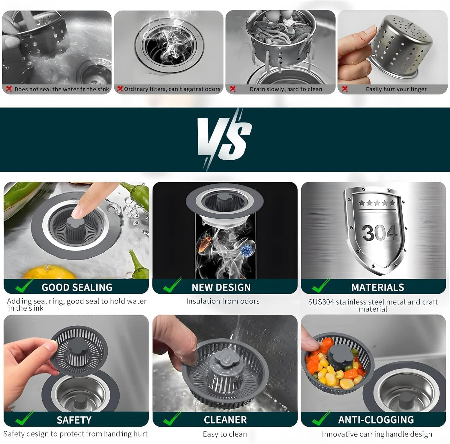 3 in 1 Kitchen Sink Drain Filter and Sink Filter, Stainless Steel Pop-Up Kitchen Sink Plug, Anti-Clogging Sink Filter,For US Standard 3-1/2 Inch Kitchen Drain (&Phi;12Cm*6Cm) image number 5