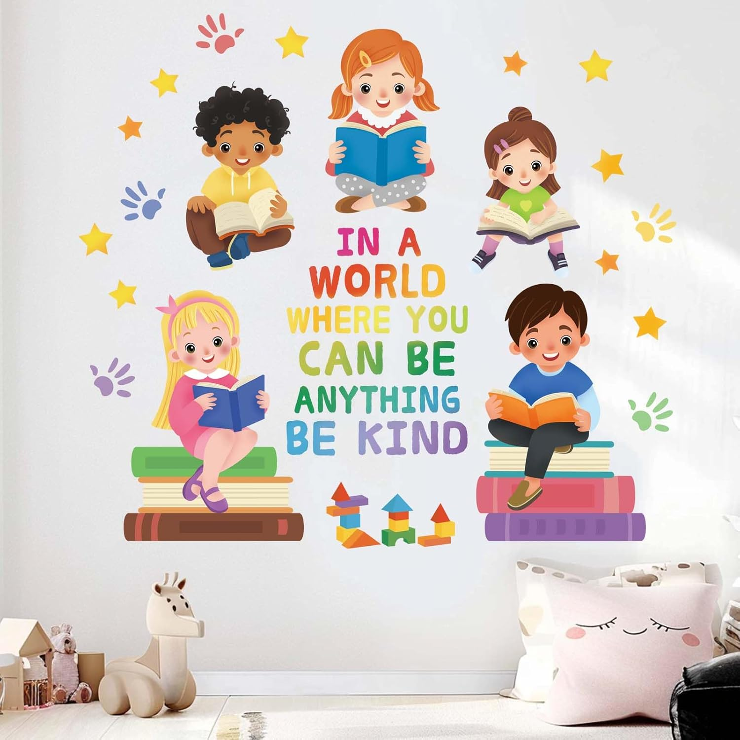 Kids Equality Classroom Wall Stickers - Inspirational Positive Quotes Book Wall Decals - Baby Kids Room Daycare Playroom School Library Reading Wall Decor image number 1