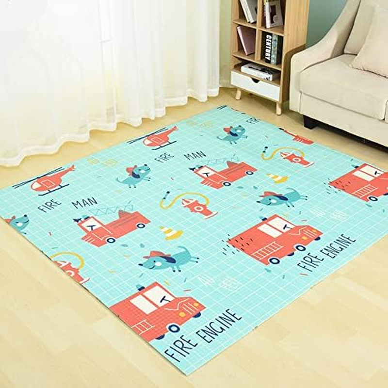 Baby Play Mat & Gym Mat Large XPE Foam Kids Playmat Soft Waterproof Padded Floormat 2Mx1.5M Foldable Reversible Also Suitable as Rug for Playpen with Free Storage & Travel Carry Bag; Fire Engine Design on 1 Side and Road Track Design on the Flip Side image number 1