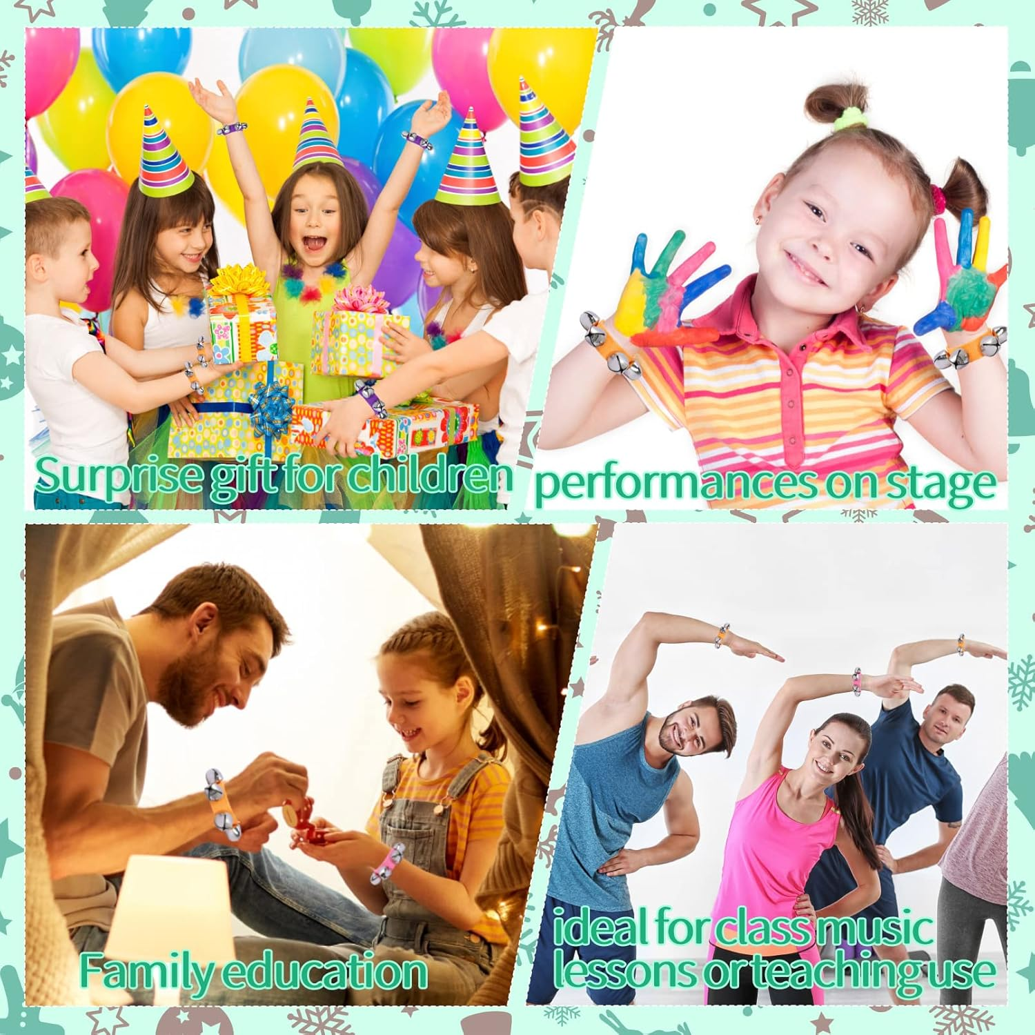 24PCS Wrist Band Jingle Bells,12 Colors Wrist Bells Ankle Bells,Rhythm Instrument Percussion Party Favor Wristband Bell,Jingle Bell Musical Instruments Kid HWD1209 Black/Green/Orange/Purple image number 4