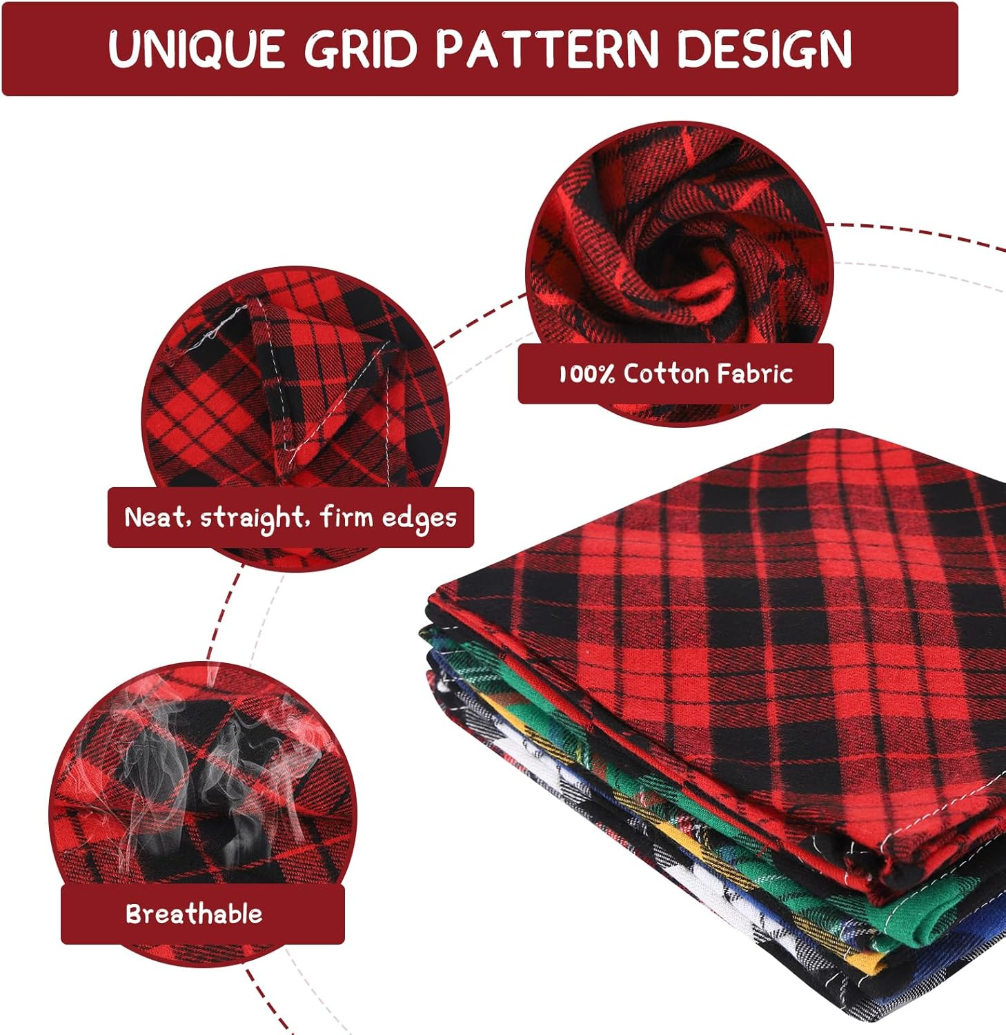 Dog Bandana 9 Pack-Dog Bandanas Boy, Girl, Premium Durable Soft Lightweight Fabric, Adjustable Plaid，Dog Bandanas Scarf for Puppy Small Medium Large Dogs (L-27.5X18.9X18.9 Inch) image number 2