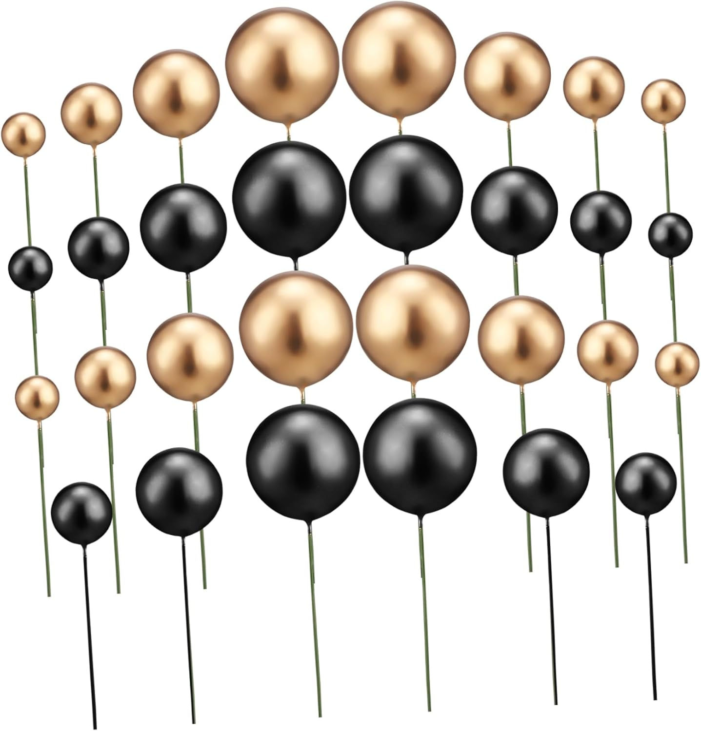 CHILDWEET Gold and Silver Cake Topper Balls Mixed Sizes Black and Gold Cake Decoration Ornaments 30Pcs Set for Birthday Party Supplies image number 1