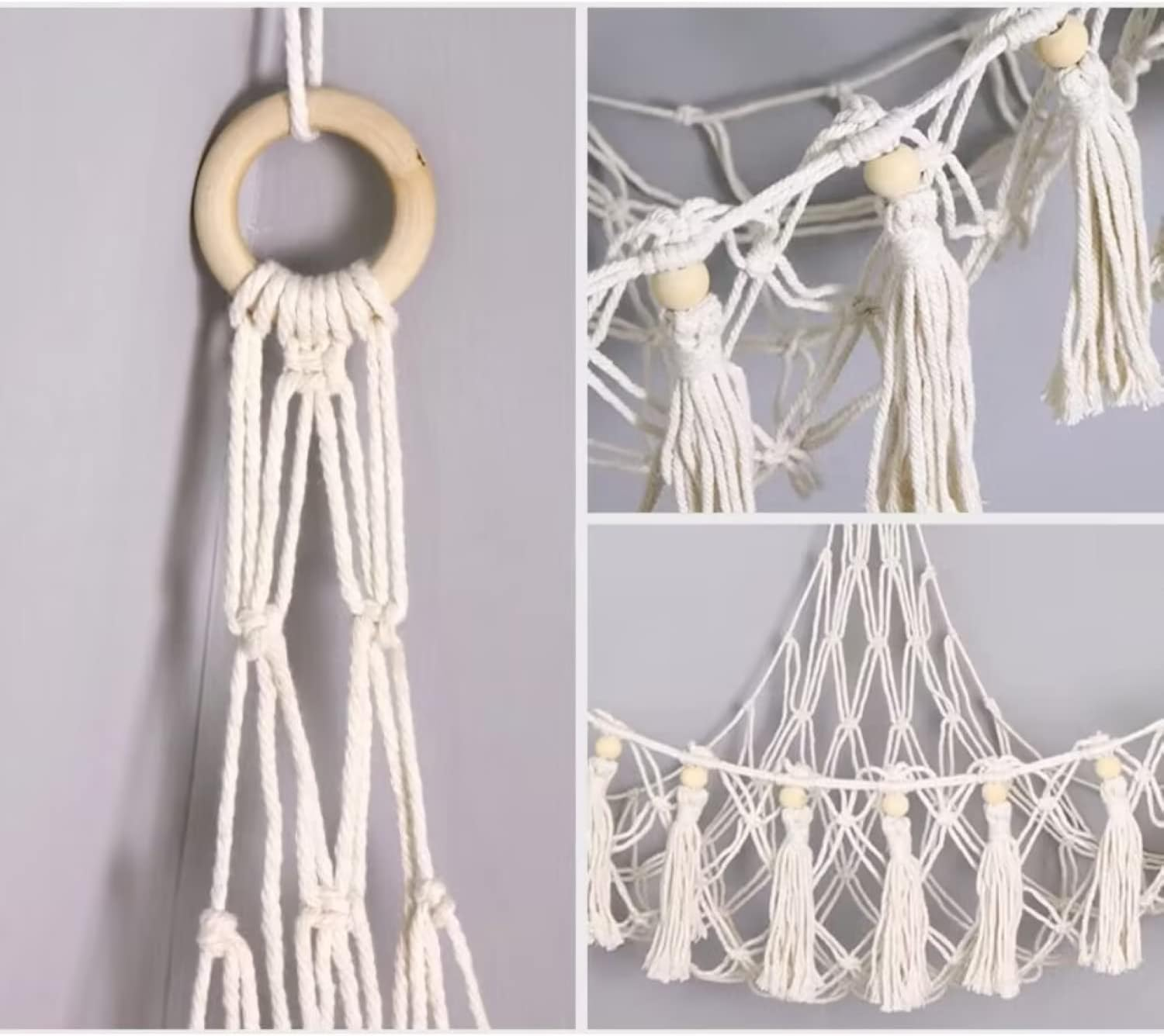 Stuffed Animal Toy Hammock Corner Organizer Display Rack - Bohemian Net Bag for Hanging Toys - 44 in Tassel Storage Rack