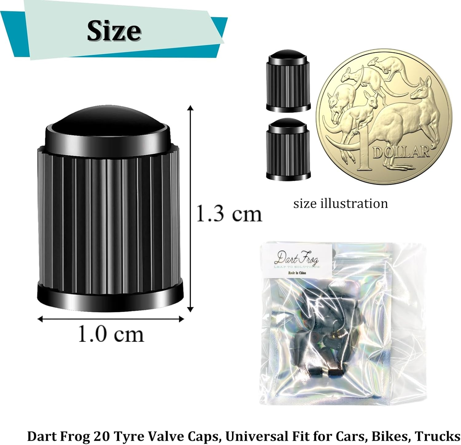 Dart Frog 20 Tyre Valve Caps, Universal Fit for Cars, Bikes, Trucks image number 4